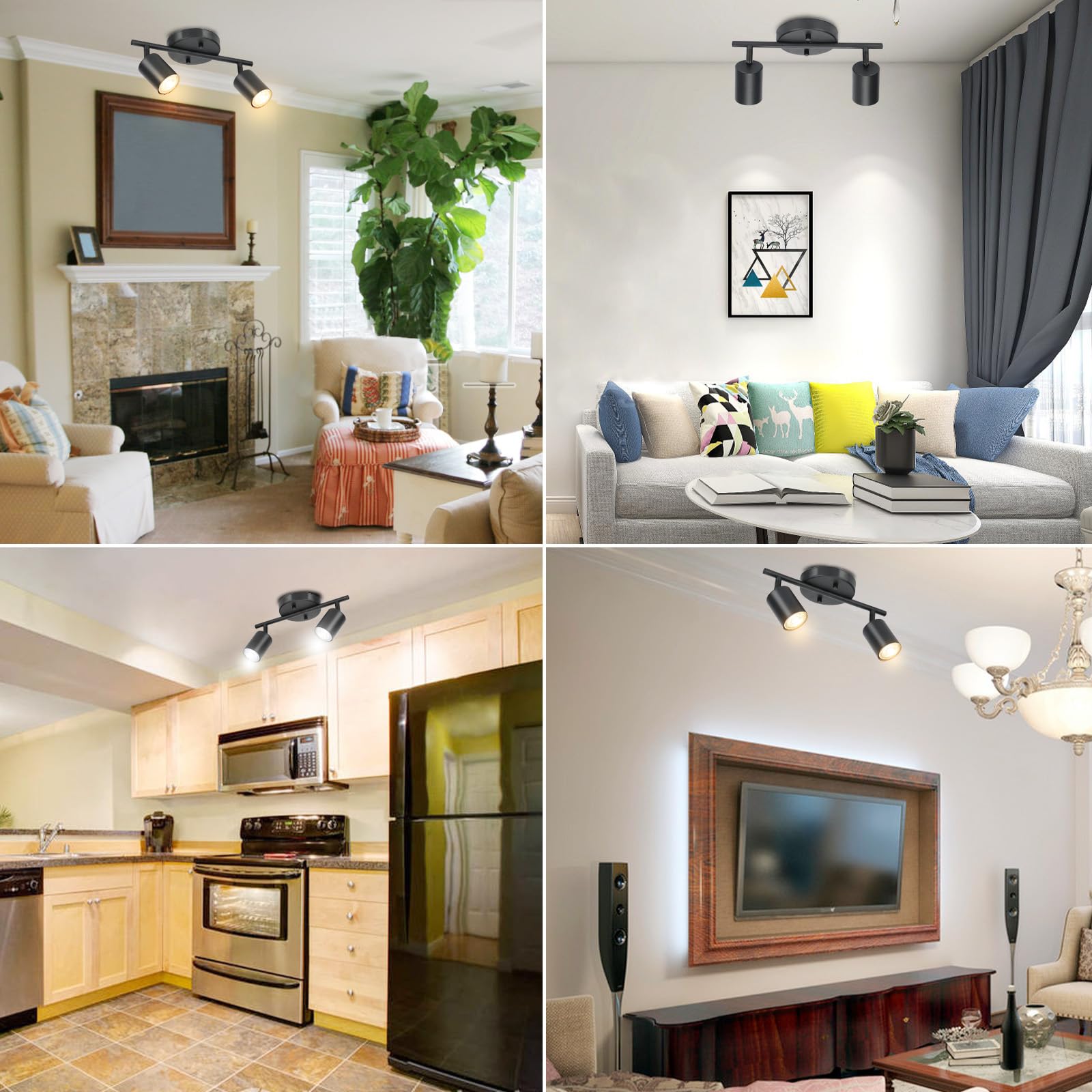 Boostarea Led 2 Light Track Lighting Kit, Black 2 Way Ceiling Spot Lighting, Flexibly Rotatable Light Head For Kitchen, Living R