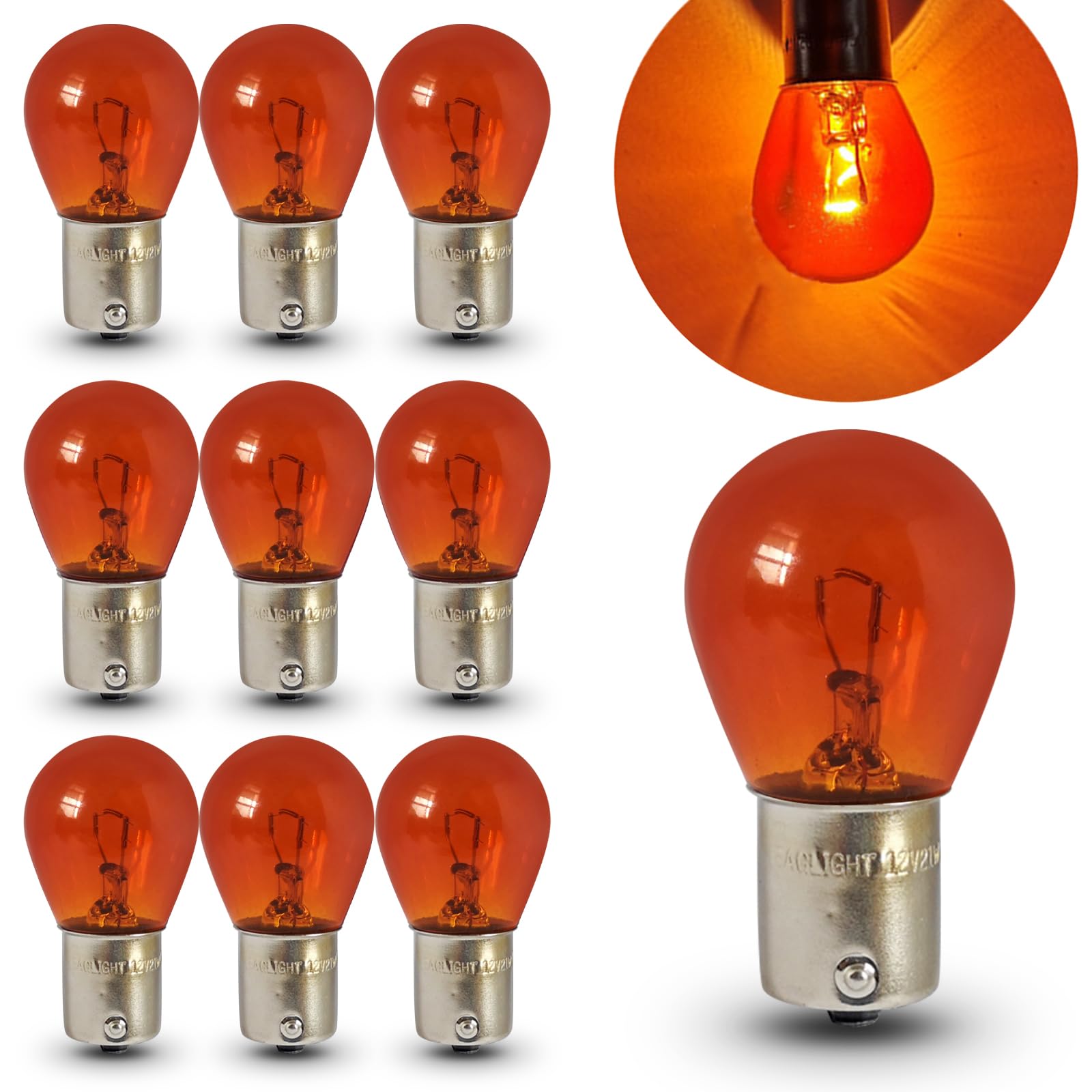 Tesnaao 10 PCS Car 1156 Turn Signal Light, Waterproof Halogen Bulb, 12V 21W, Amber, Model TESSCD2035AB-1156-10