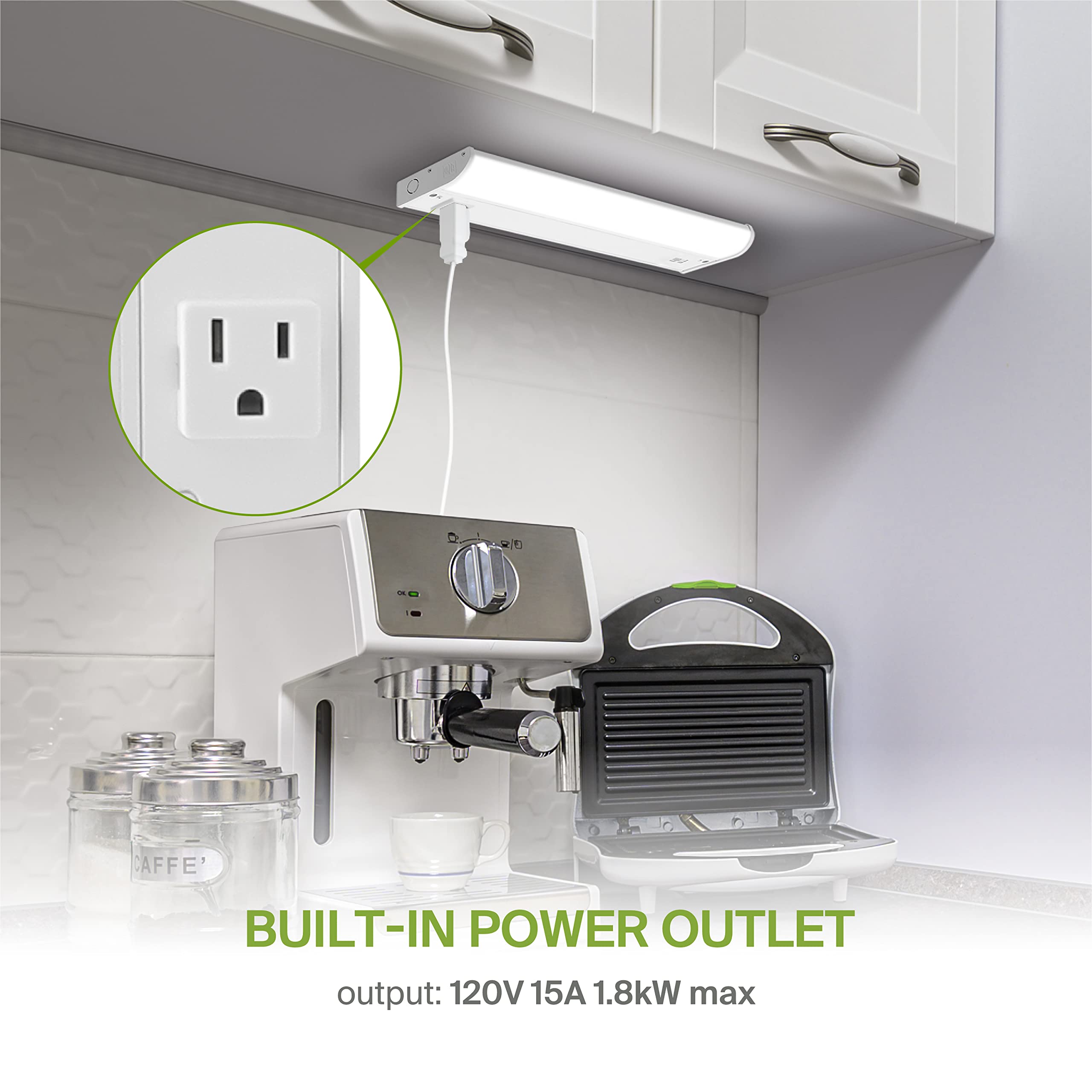 Asd Led Under Cabinet Lighting With 1 Power Outlet, 18 Inch 8W 715 Lm, Hardwired Under Cabinet Lights For Kitchen, 3000K/4000K/5