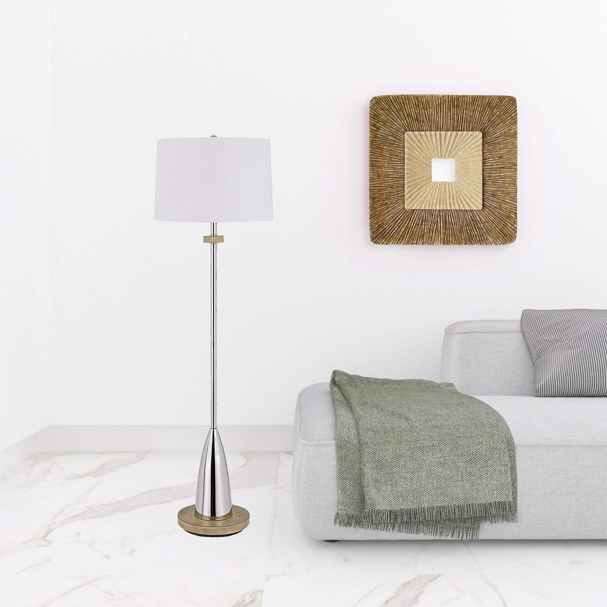 Homeroots Chrome Traditional Floor Lamp - 61 In. Tall With White Square Shade - Metal Construction