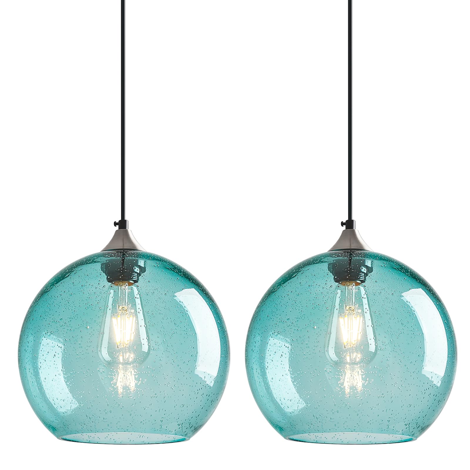 Lbsqj Light Blue Glass Pendant Lights Kitchen Island Globe Pendant Light Fixtures Modern Pendant Lighting For Bedroom Living Dining Room Light Fixture (9.84 In  2 Pack)