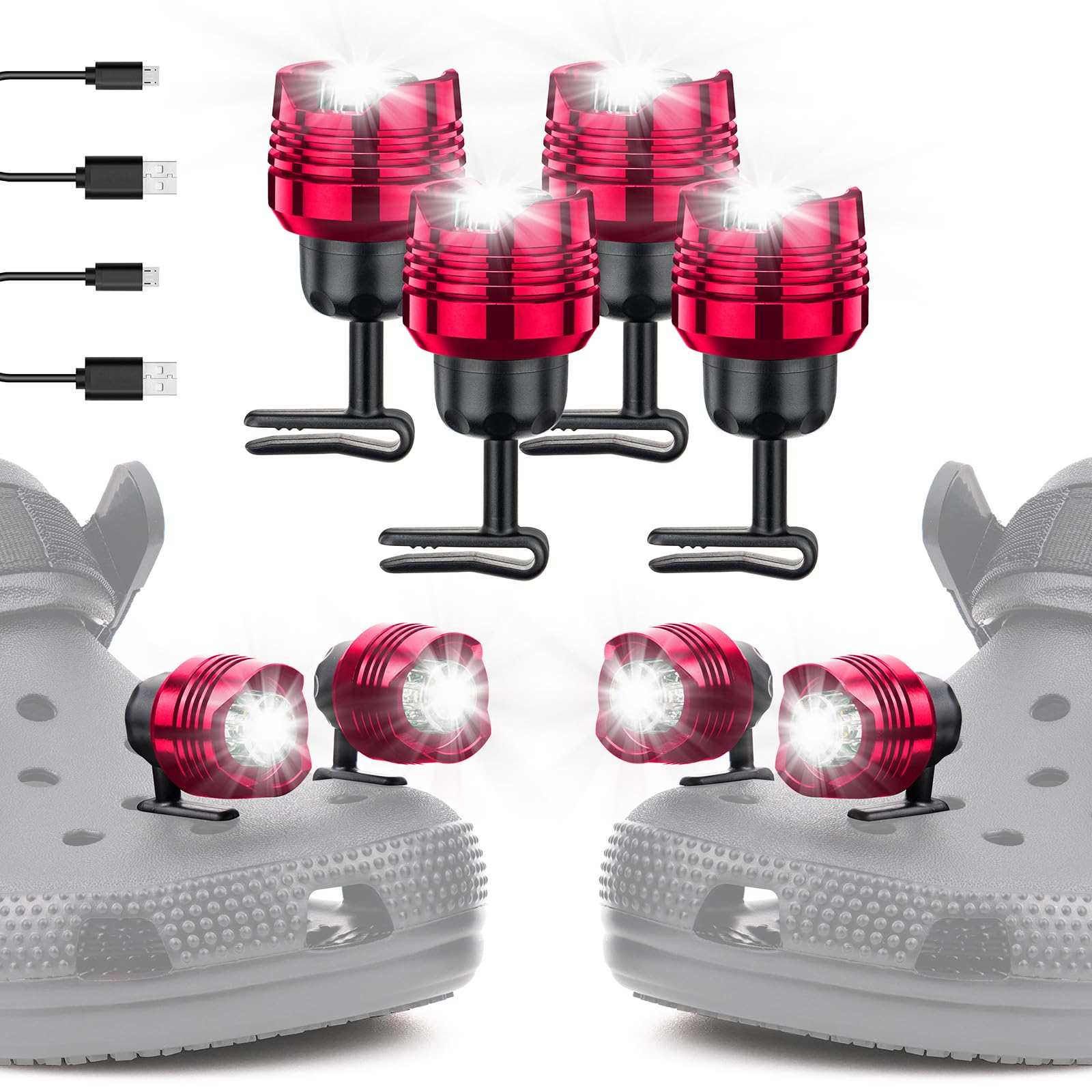 4 Pcs Rechargeable Headlights Compatible With Clog, Headlights For Crock, Adjustable Light For Shoes, Flashlights Accessories Fo