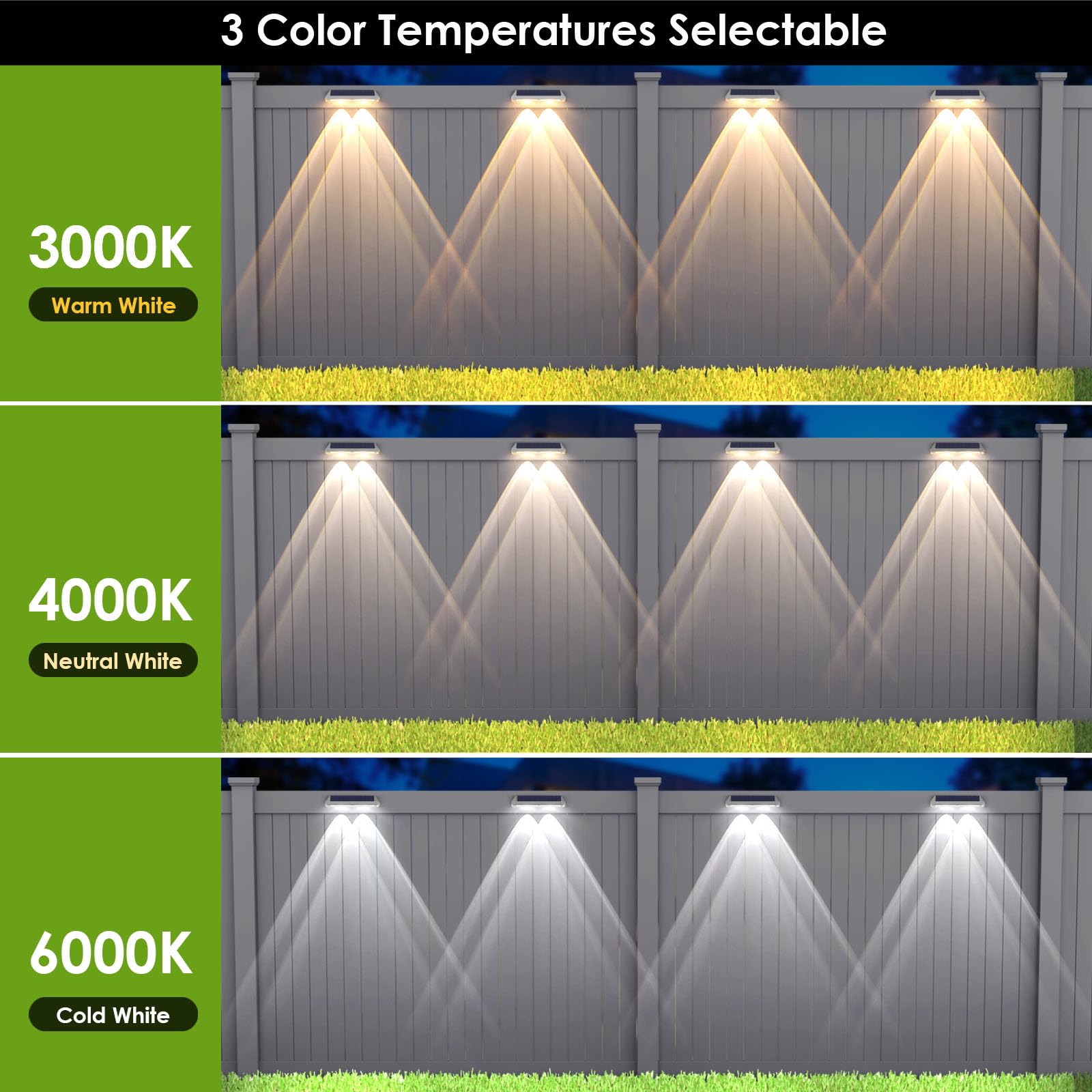 Solar Fence Lights Outdoor - 2700/4000/6000K 3 Modes  Ip65 Waterproof Fence Solar Lights Outdoor  Fence Light Solar Powered For Patio Decor/Railing/Step And Wall - Unique Housewarming Gifts(8 Pack