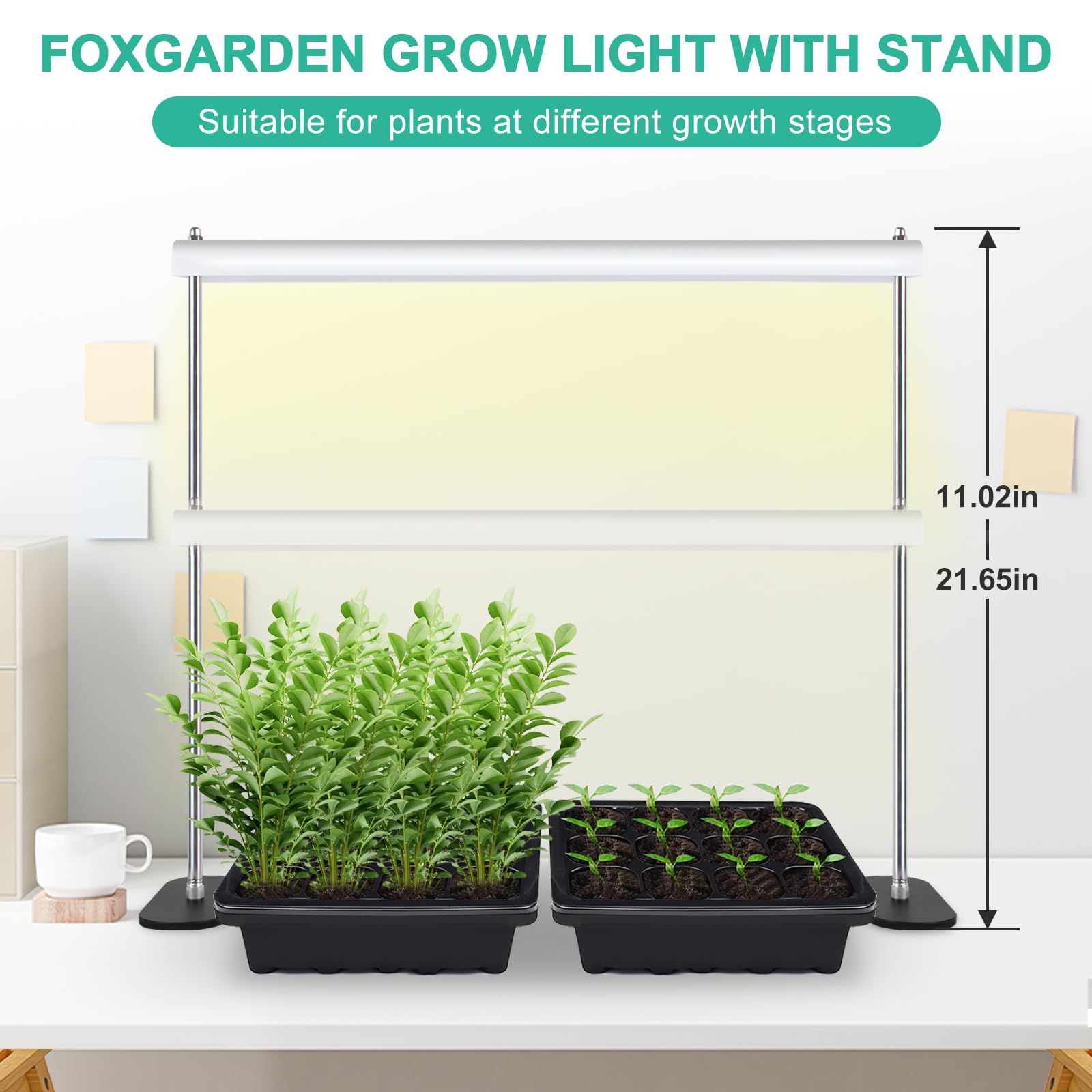 Foxgarden® Grow Light Stand, Advanced Led Plant Growth Lighting With 4/8/12H Timer, 6 Dimming Options, And Adjustable Height - Optimal For Indoor Plants In Seedlings, Vegetative, And Flowering Phases