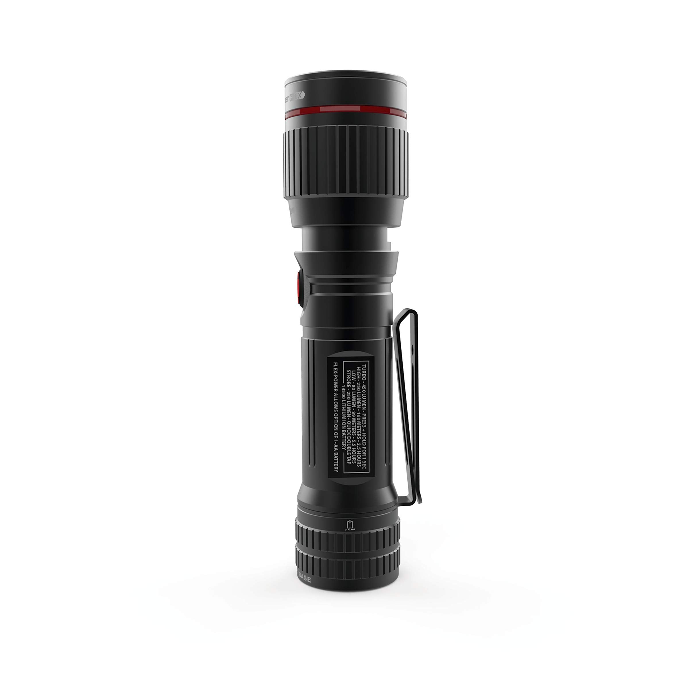 NEBO Redline Flashlight - Rechargeable LED, 450-2000 Lumens, Water & Impact Resistant, Black Anodized Aluminum, Model NEB-FLT-0003