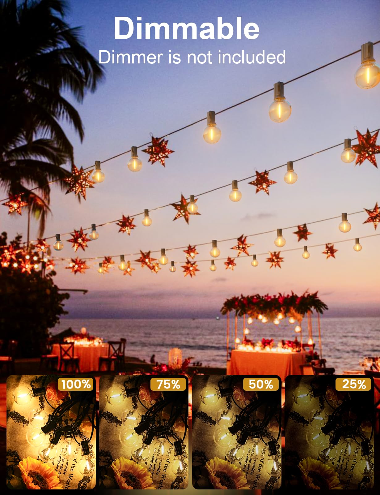 Rtty Outdoor String Lights 300 Ft Globe Led Patio Lights With G40 Plastic Bulbs,Waterproof Shatterproof Dimmable Connectable Han