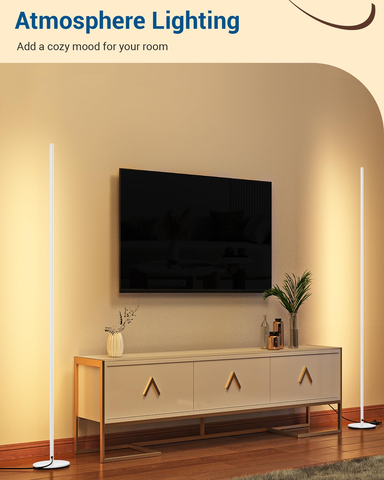 DEWENWILS LED Floor Lamps Set of 2, Dimmable 1100 LM, 57.5in White Aluminum Standing Lamps for Living Room, Bedroom, Office