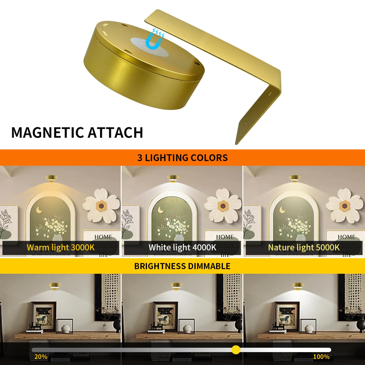 Arixinks 6Pack Wireless Picture Light - Dimmable, Timer, Remote Control - Gold, Battery Operated, Model 4r