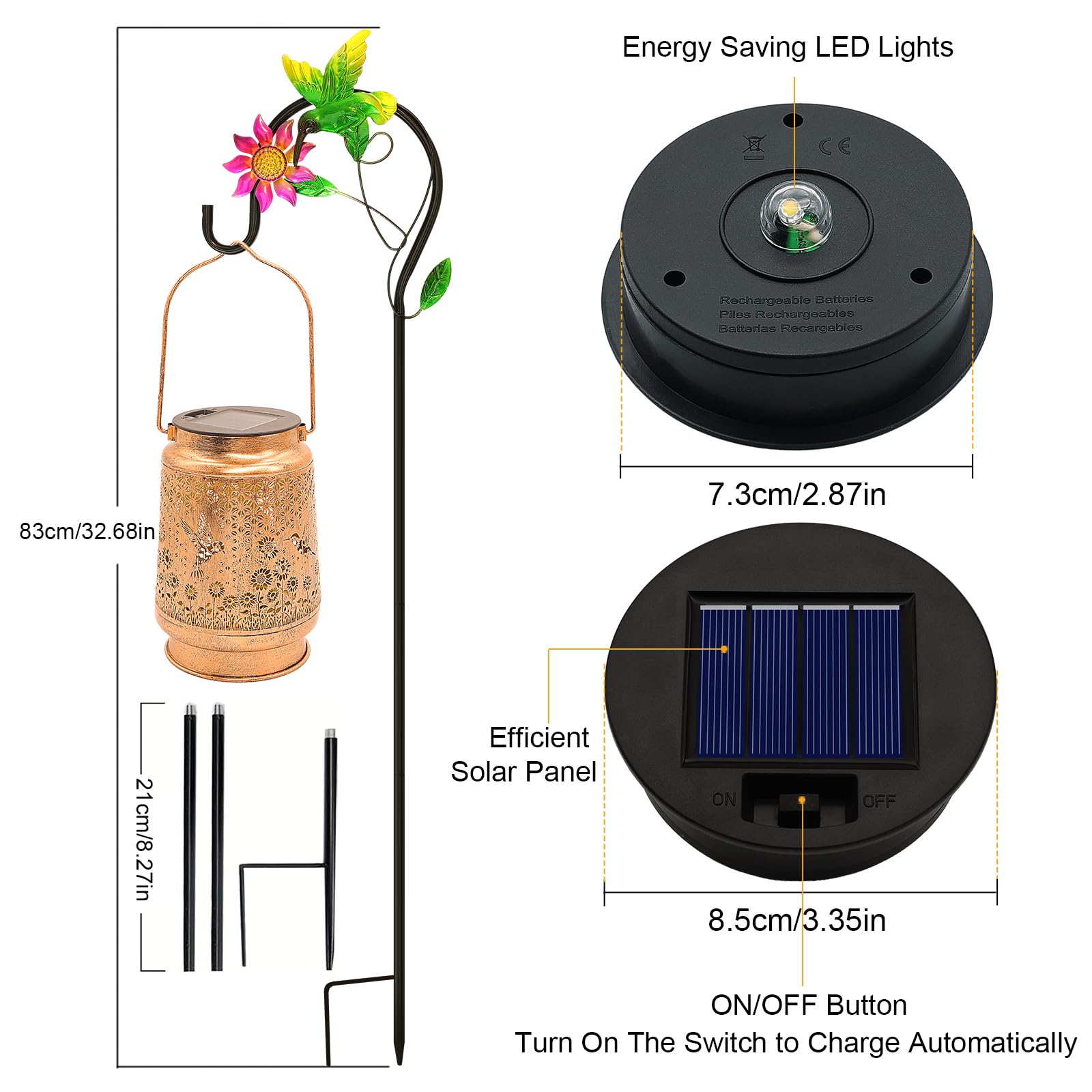 2 Pack Hummingbird Solar Lanterns Outdoor Garden Decor  Birthday Gifts For Women Mom Grandma Christmas  Hanging Metal Solar Lights Waterproof Led Decoration With Shepherd Hook Outside For Yard Patio