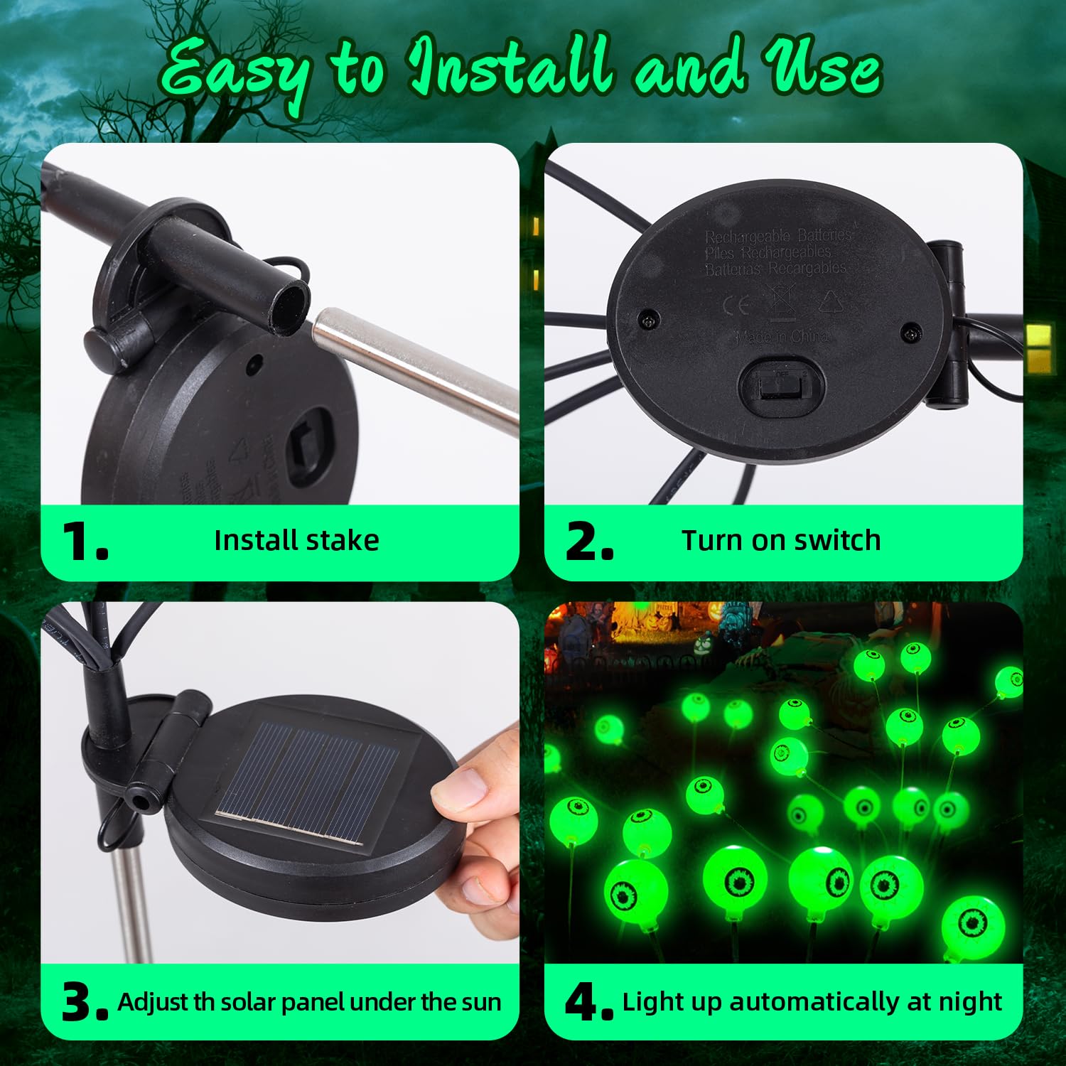 HUYIENO Solar Pathway Lights 2PK, 12 LEDs Waterproof Eyeball Design for Outdoor Garden, Model HY1337