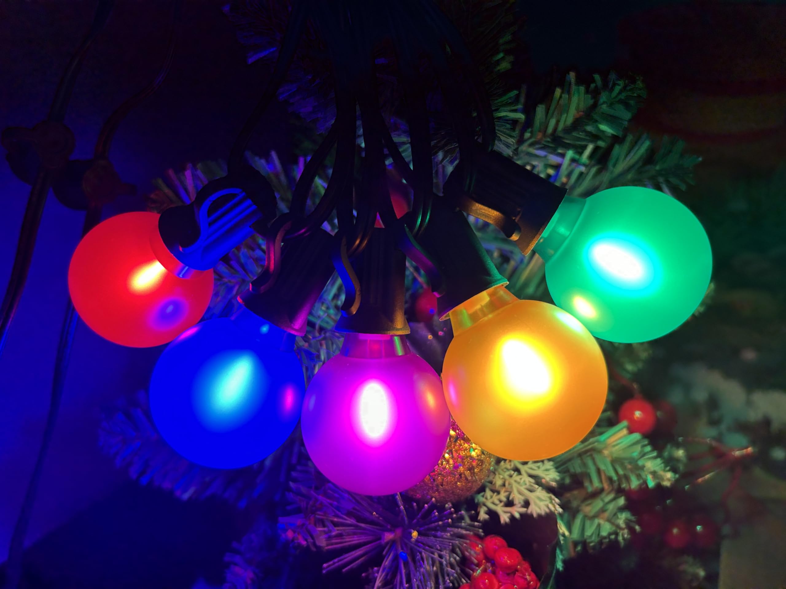 25 Pack G40 Led Multicolor Christmas Replacement Light Bulbs, 1 Watt E12/C7 Candelabra Base Plastic Shatterproof Led Globe Ediso
