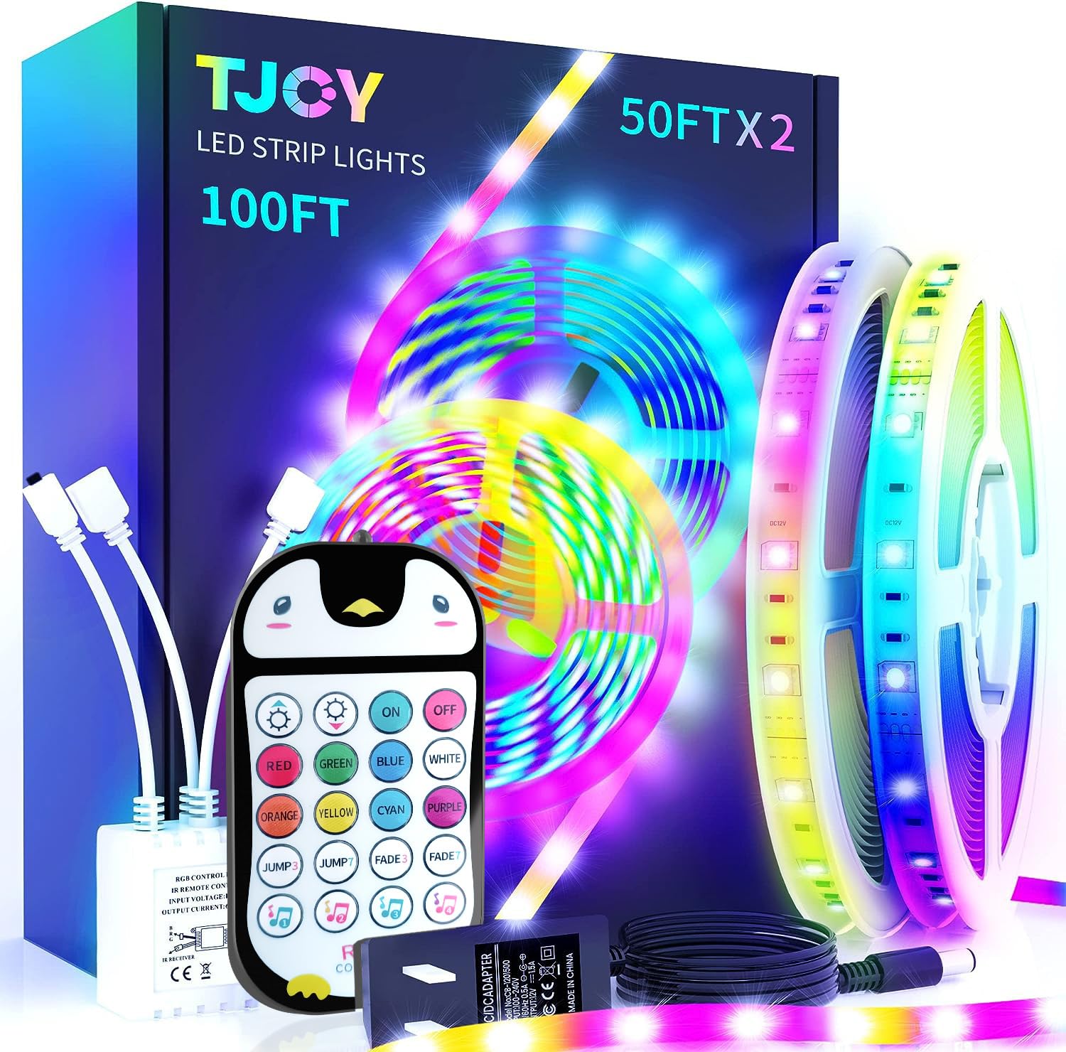 TJOY 100ft Kids LED Strip Lights with 20 Key Child Remote, Multi-Color RGB Rope Lighting, Color Changing LED Light Strip for Bed