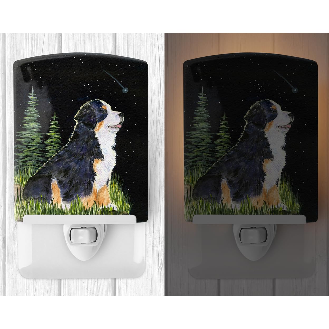 Carolines Treasures Night Light Ceramic Starry Night Bernese Mountain Dog 6x4x3in Multicolor Model SS8468CNL
