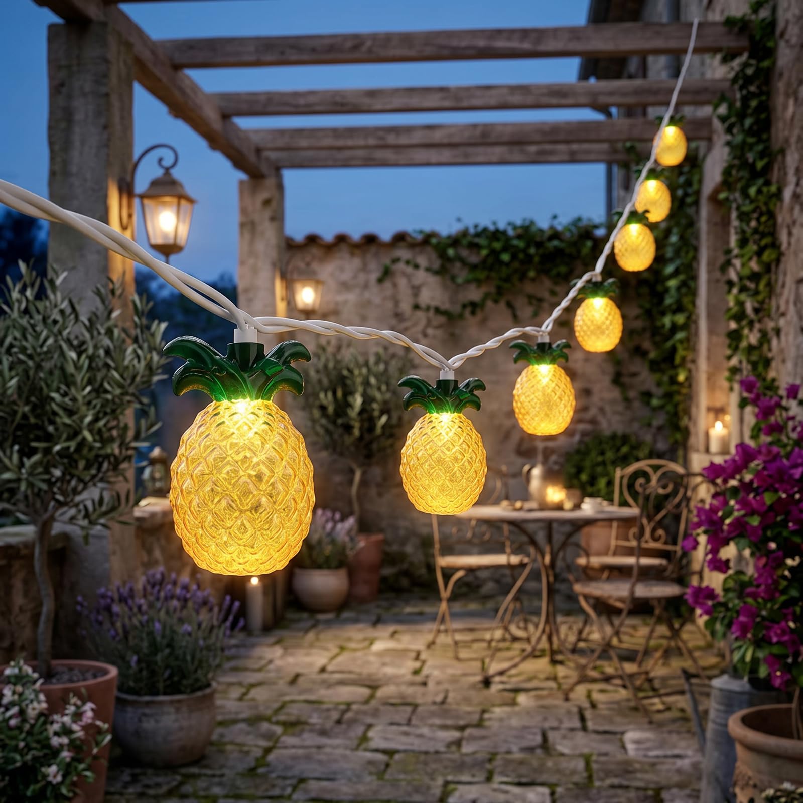 Jasneniebo 8.5Ft Tropical Summer Beach Pineapple Lights, 10L LED Pineapple String Lights Plug in for Indoor/Outdoor Home Table P