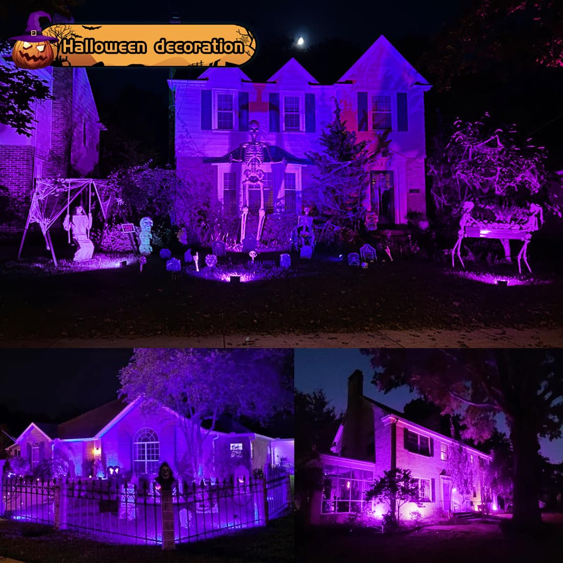 MELPO 30W LED Blacklight Flood Light - IP66, US Plug, 6.7 Ft Cord, Black, Model BLFL-LFCA (4 Pack) for Parties & Decorations