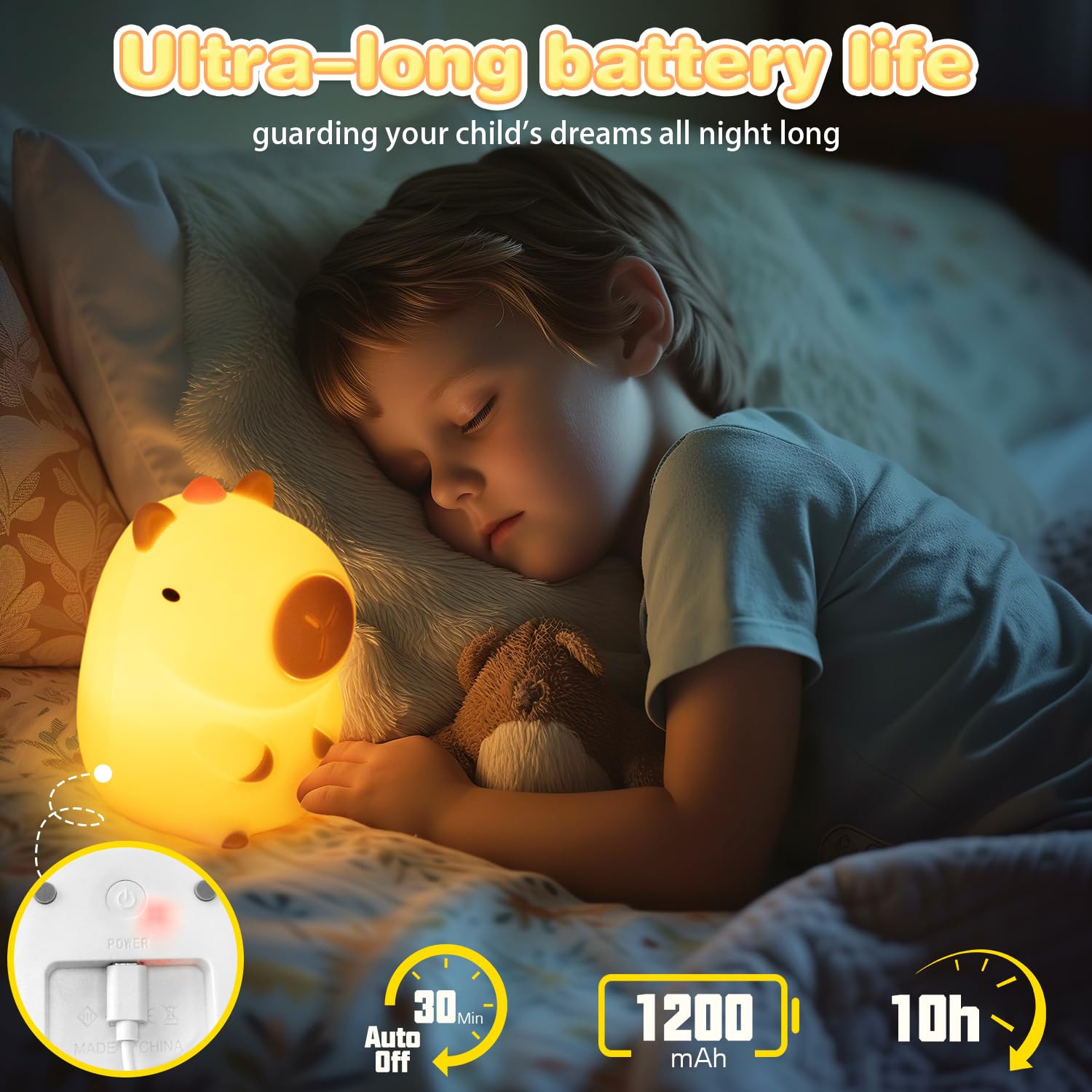 Loatme Night Light For Kids  Rechargeable Dimmable Silicone Led Nightlight With 7 Colors  Baby Nursery Night Lamp  Touch Squishy Lamp  Cute Gifts For Girls  Boys  Toddler Room Decor  Capybara