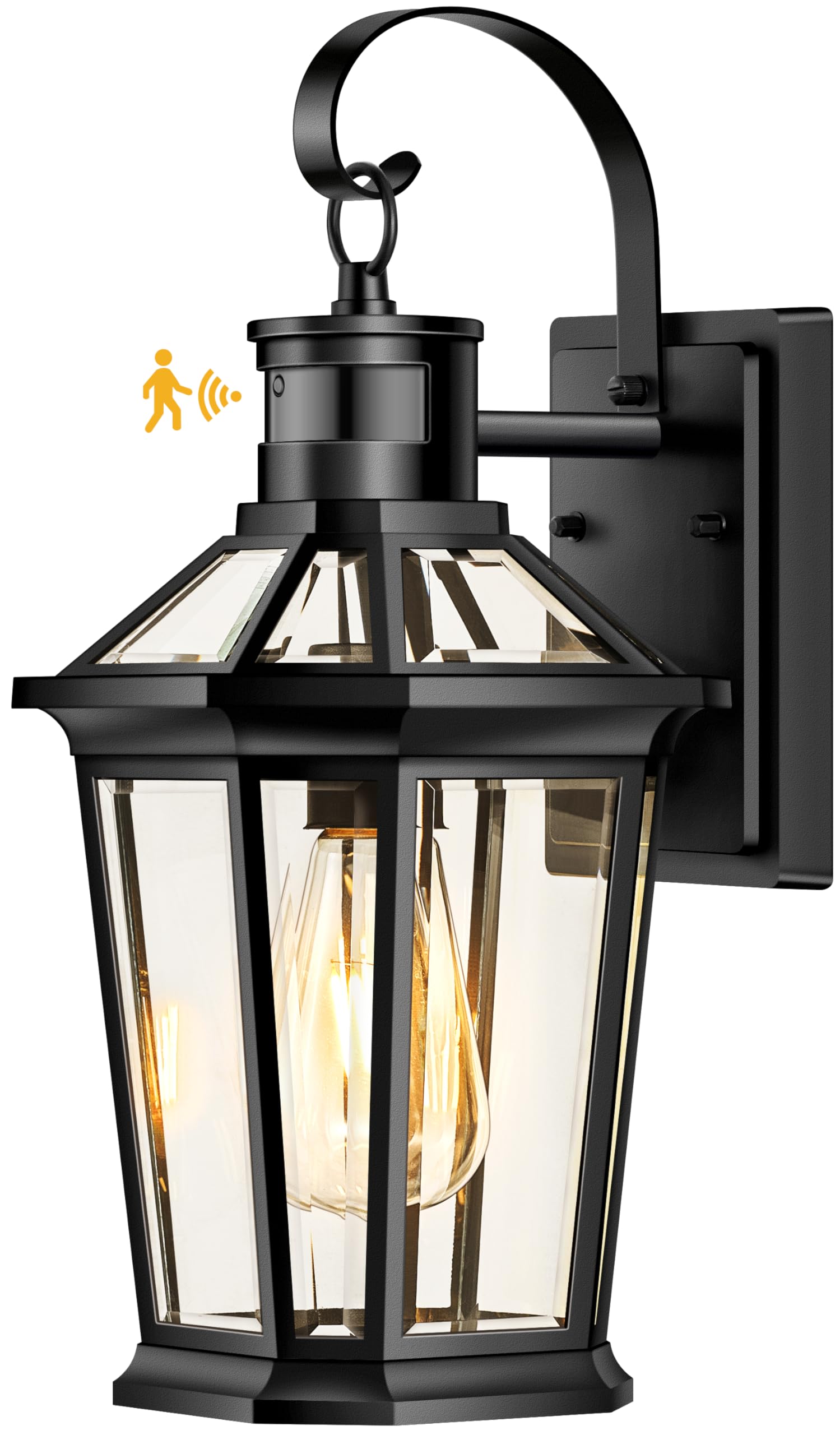 VIANIS Motion Sensor Outdoor Wall Lights, Dusk to Dawn Exterior Light Fixtures Wall Mount, Waterproof Modern Black Outside Front