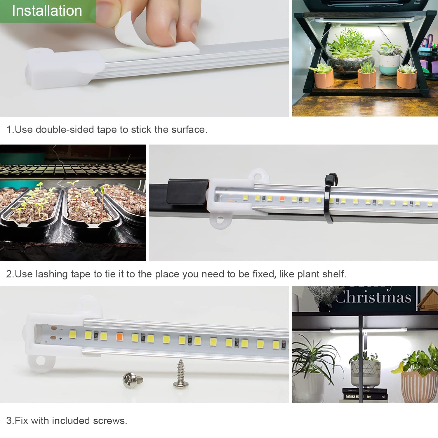 Wiaxulay Grow Light Strips, 120 LEDs Full Spectrum, Auto ON/OFF Timer, 10 Brightness Levels, 3 Switch Modes, 1 Pack, White, Model BL-D