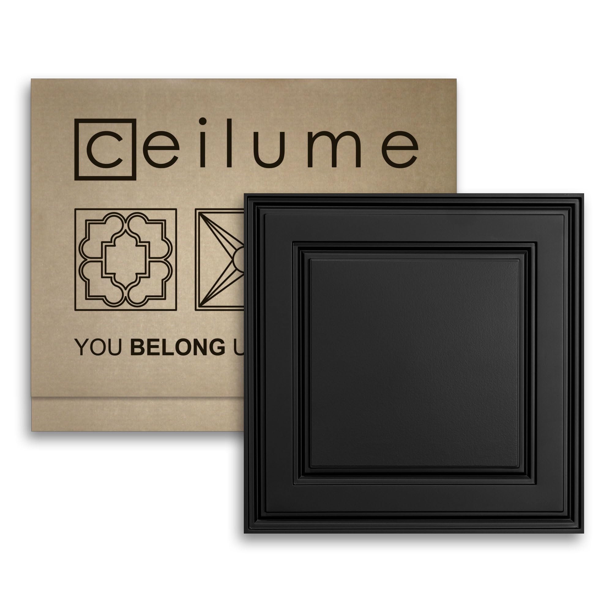 Ceilume Stratford Ultra-Thin Feather-Light 2x2 Ceiling Tiles - Black, Use in 1 T-Bar Suspended Ceiling Grid