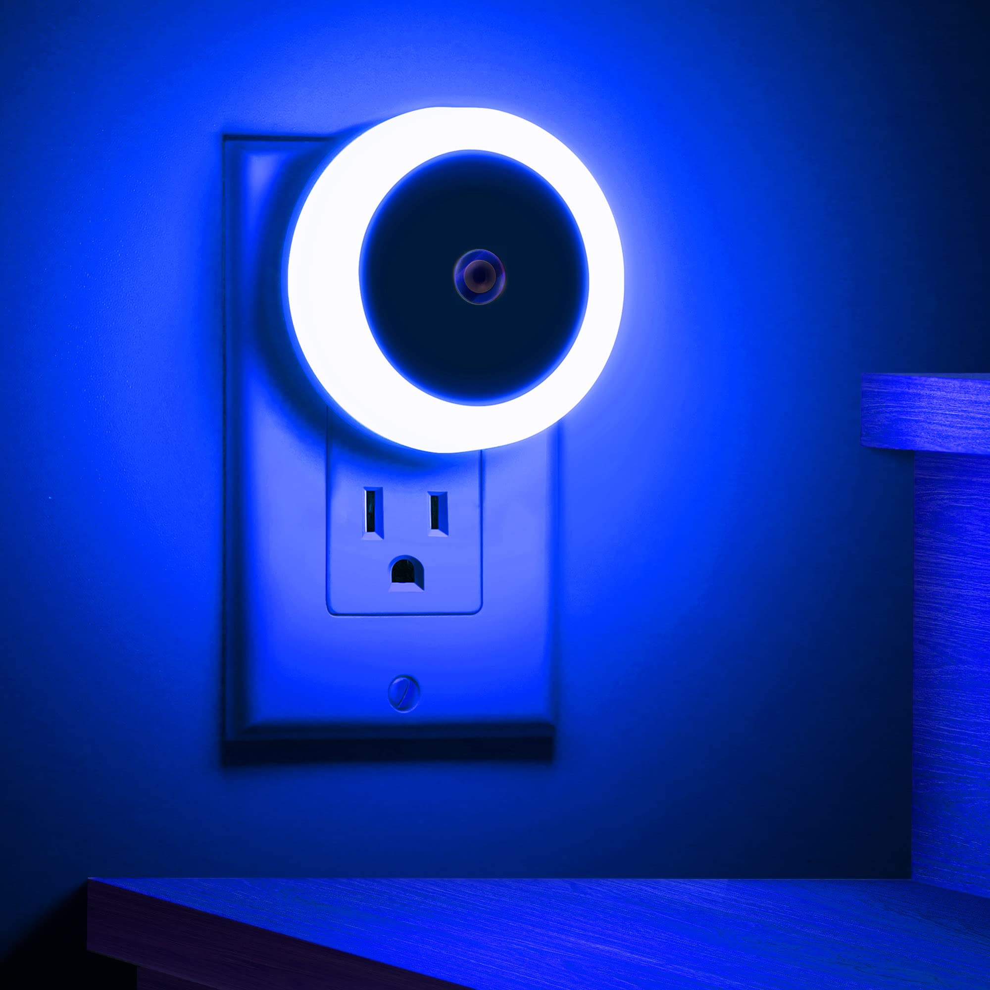 Briignite LED Night Light 4 Pack - Blue, Light Sensor, 0.6W, Wall Plug for Kids & Adults