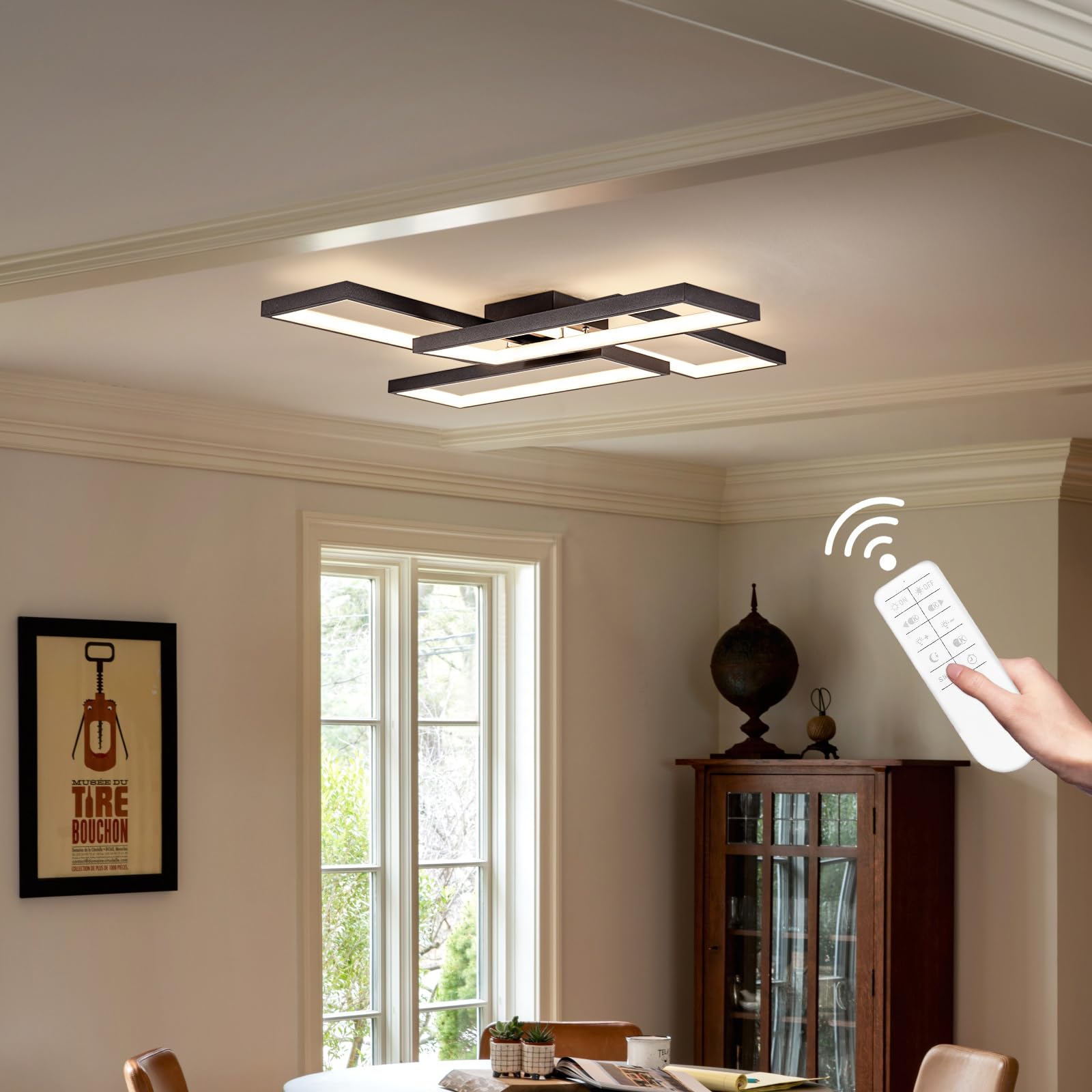 Shine Luest Modern Led Ceiling Lights For Bedroom 26'' Dimmable Square Ceiling Lights For Living Room With Remote Control Black