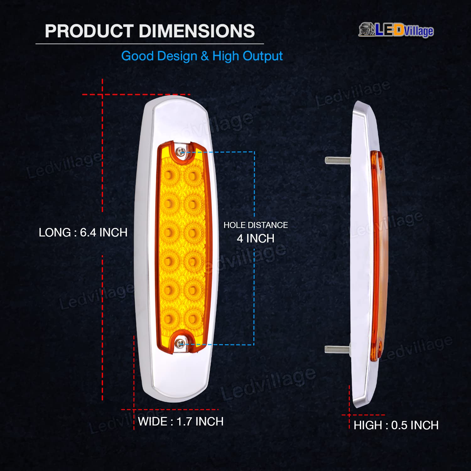 Ledvillage 20 Pcs 12V Dc 6.4 Inch Amber Led Side Marker Clearance Lamp Heavy Truck Lighting 12 Diodes Trailer Truck Atv Suv Coac