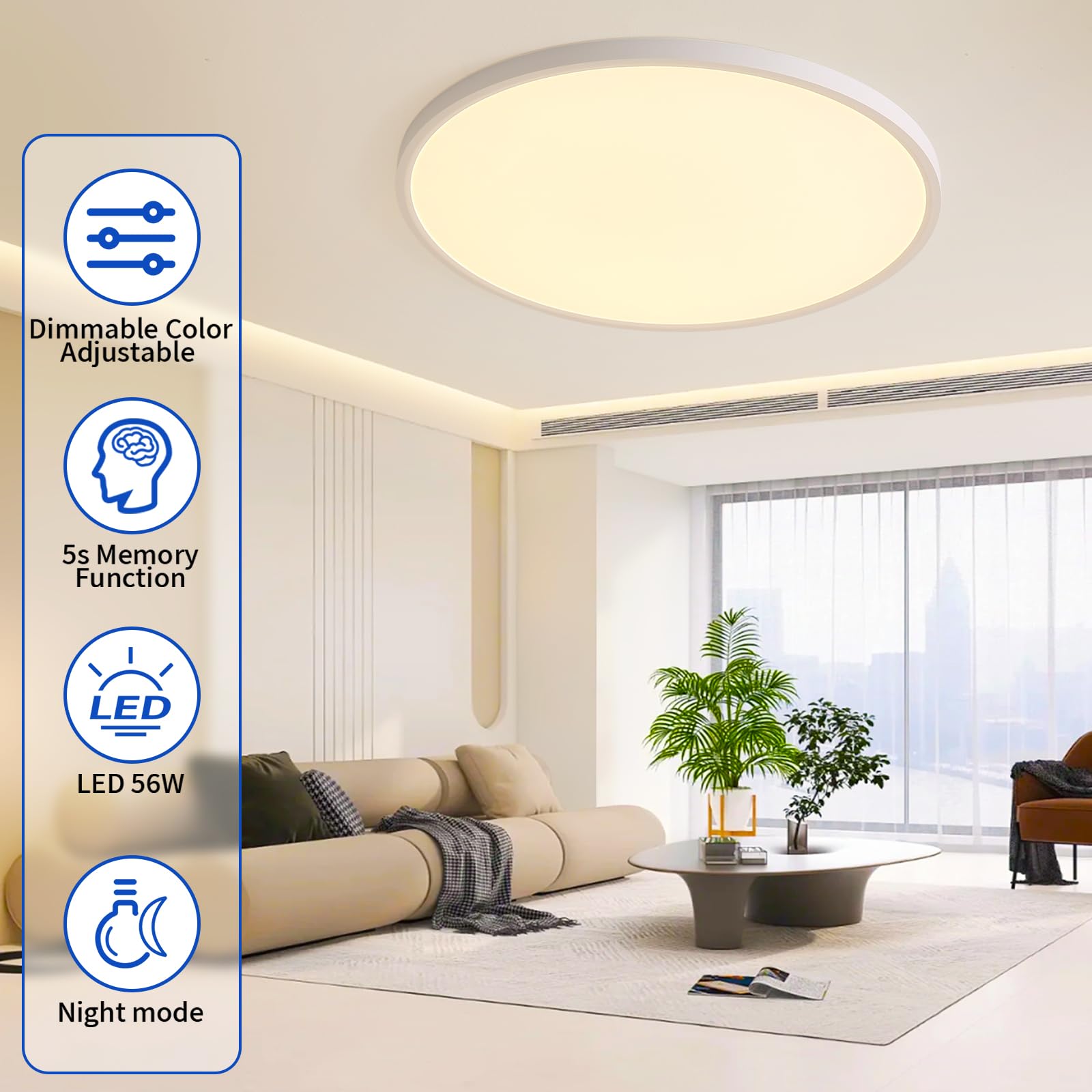 MOONSEA 56W Dimmable LED Ceiling Light, 24 Inch, Remote Control, 3000K-6500K, White, Model BG-LT0143