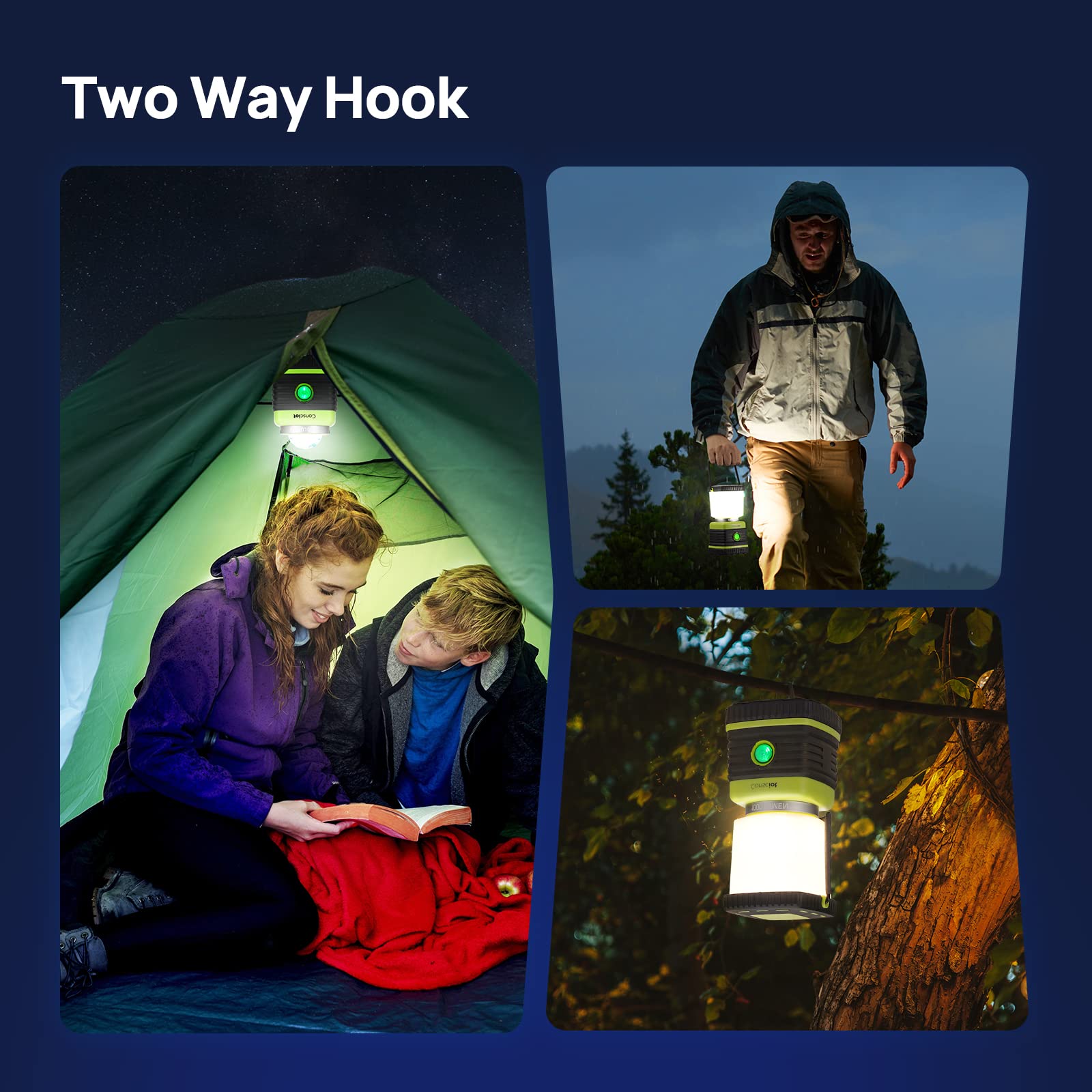 LED Camping Lantern, Consciot Battery Powered Camping Lights, 1000LM, 4 Light Modes, IPX4 Waterproof Tent Lights, Portable Flash