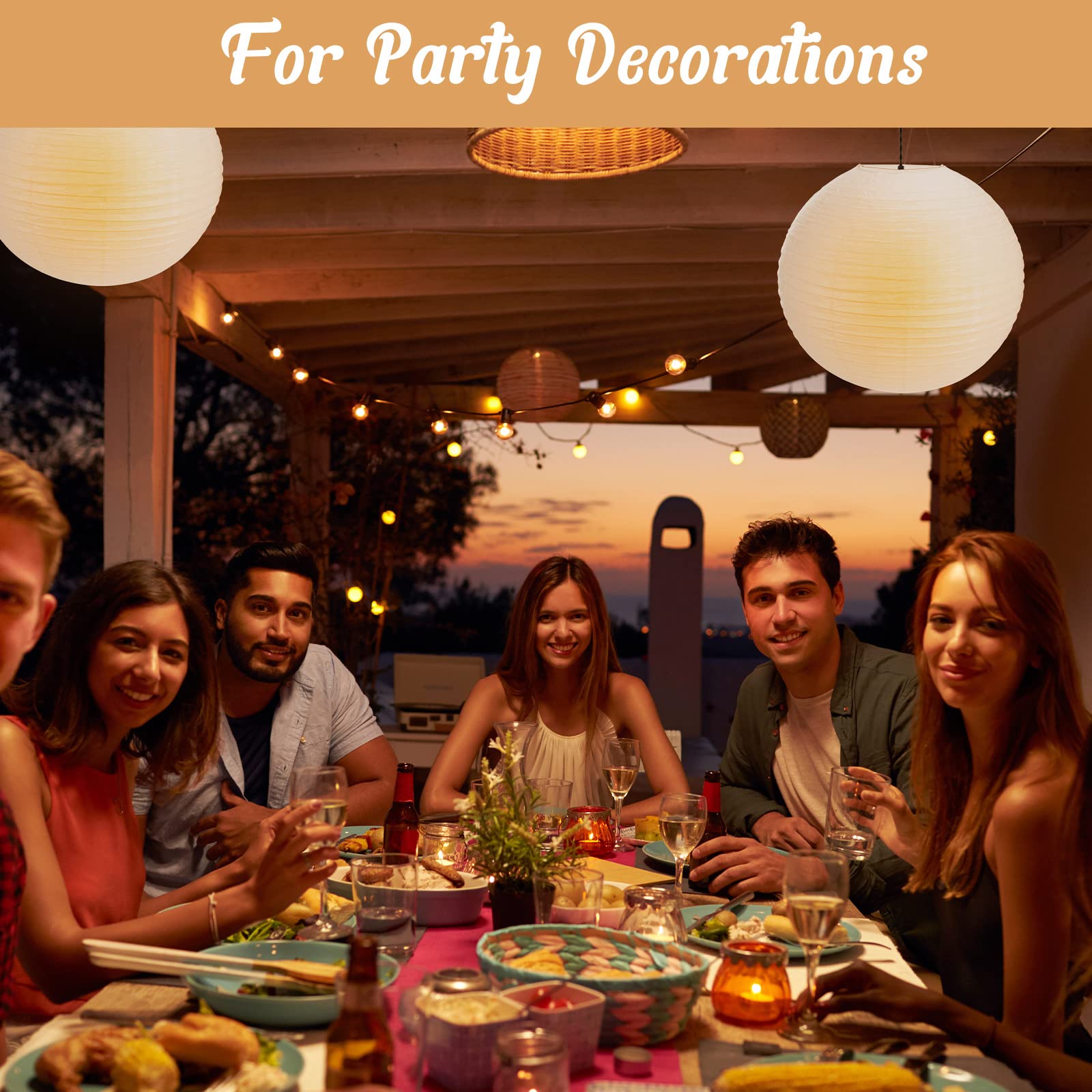 Lanties 30in Jumbo Round White Paper Lanterns - 2 Pcs Hanging Ball Luminary for Wedding, Bridal Shower, Birthday Decoration