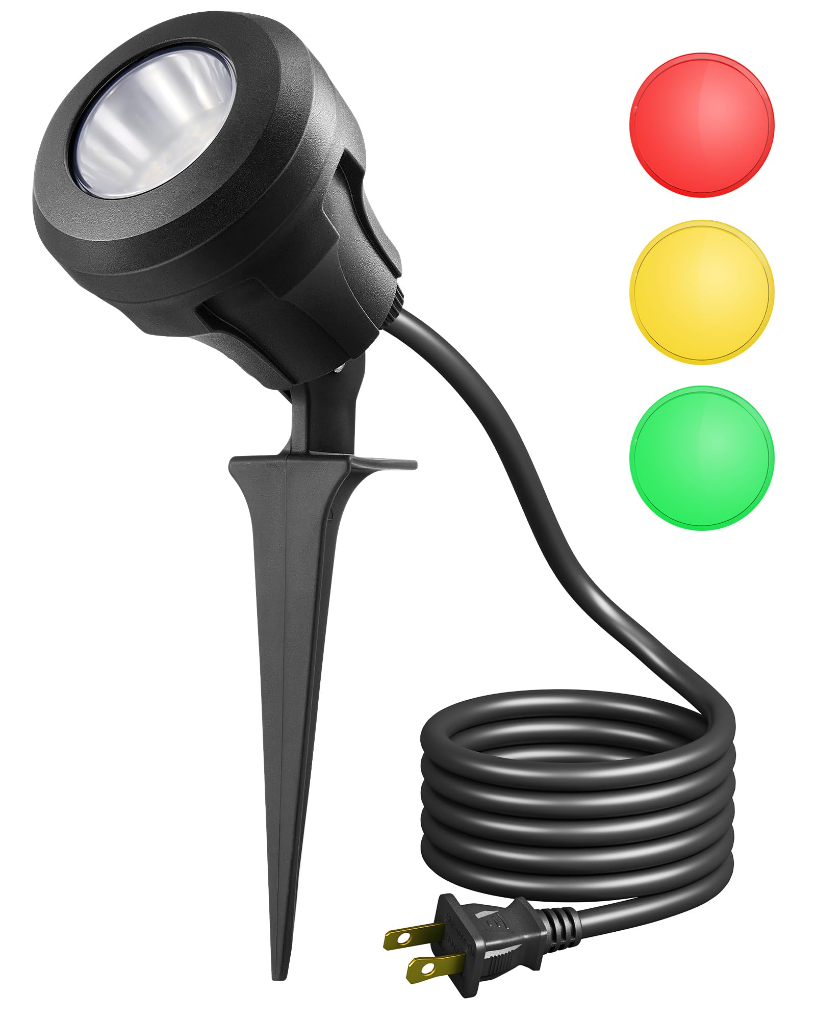 DEWENWILS LED Outdoor Spotlight, 4.8W 5000K, Waterproof, 3 Extra Lenses (Red, Green, Yellow), Black, Model HGSL01C,