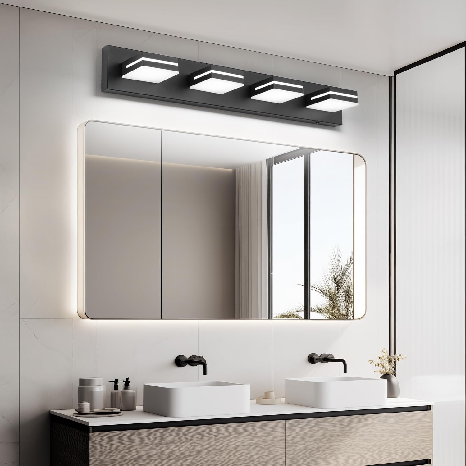 SineRise 4-Light LED Bathroom Vanity Light, Dimmable, Matte Black, 30-Inch, Stainless Steel, Model H0001-43, 5CCT Options