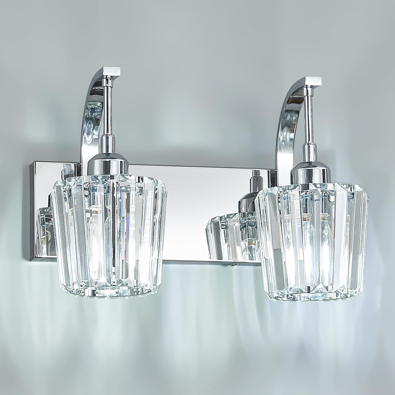 Fdpby Modern Bathroom Vanity Light  2-Light Chrome Wall Sconce With Crystal Accents  Over Mirror Bathroom Lighting Fixture  13.77 Long Dimmable Vanity Lamp For Makeup  Easy Installation