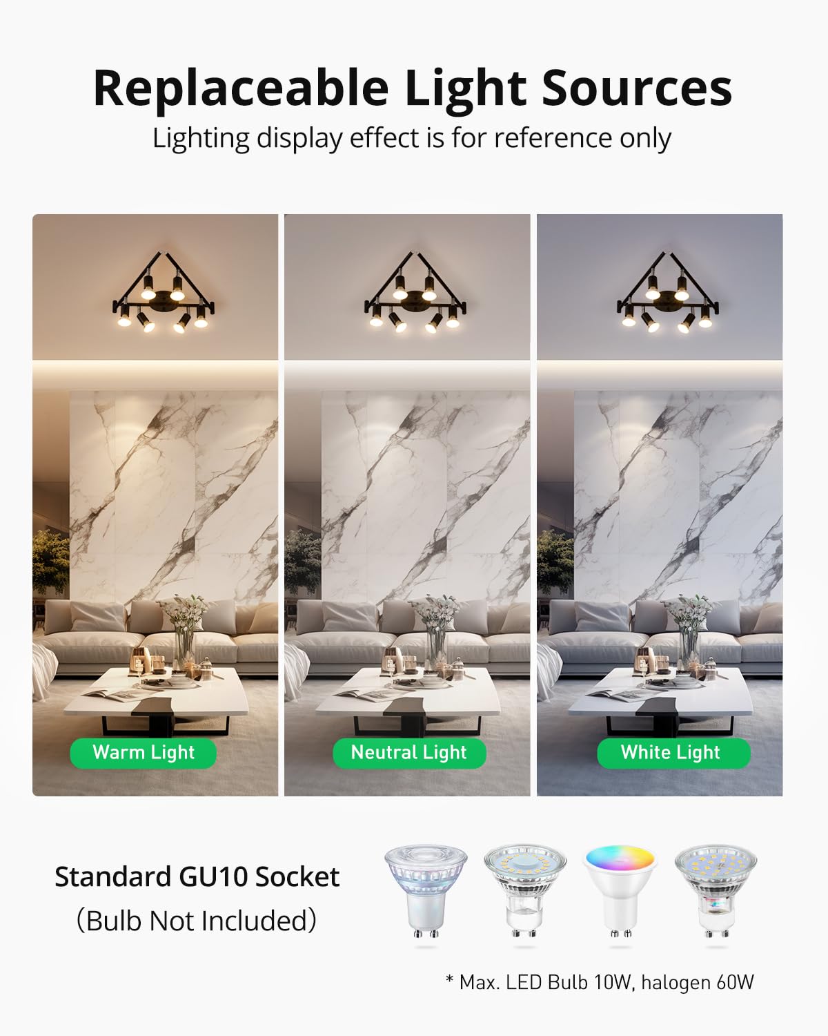 Bojim 6 Light Led Track Lighting Kit, Ceiling Spot Lighting With Adjustable Light Heads & Foldable Light Arms, Matte Black Kitch