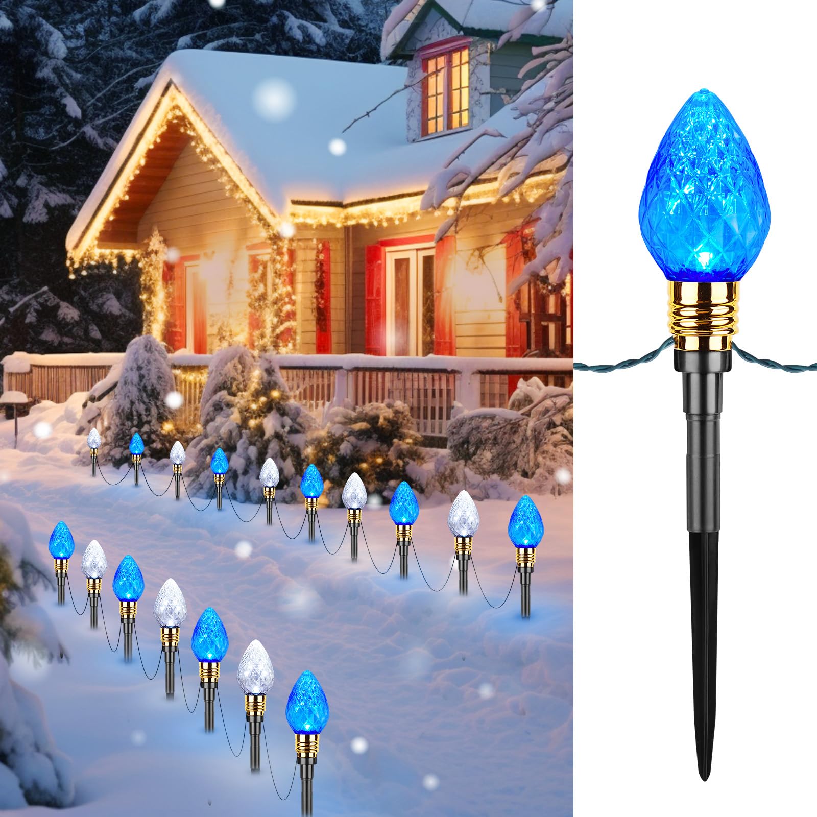 Brightown 2 Pack Strawberry C9 Pathway Lights Outdoor - Total 34.8 Feet 20 LED C9 Walkway Lights, Christmas Outside Decorations 
