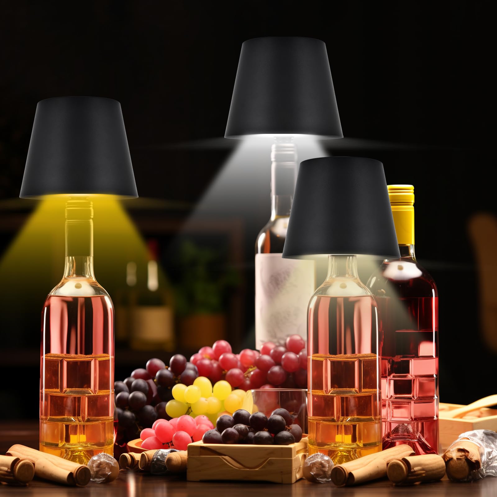 Phntake Wireless Bottle Lamp, 2024 New 3 Color Temperature - Cordless Table Lamp, Ip54 Rechargeable Led Desk Lamp For Bedroom, Restaurant & Bar, Gifts For Father'S Day Birthday Christmas