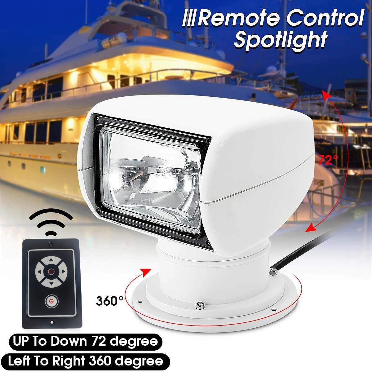 YoTmake 100W Remote Control Boat Spotlight - 360° Rotate Halogen Searchlight, White, Marine Use, 12V