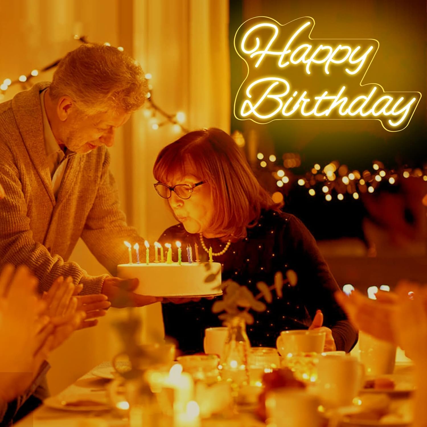 Neonawall Acrylic Birthday Neon Sign, Warm Light, Dimmable, USB Powered, 16.54x9.06in, Model Z-HB01-Warm-16