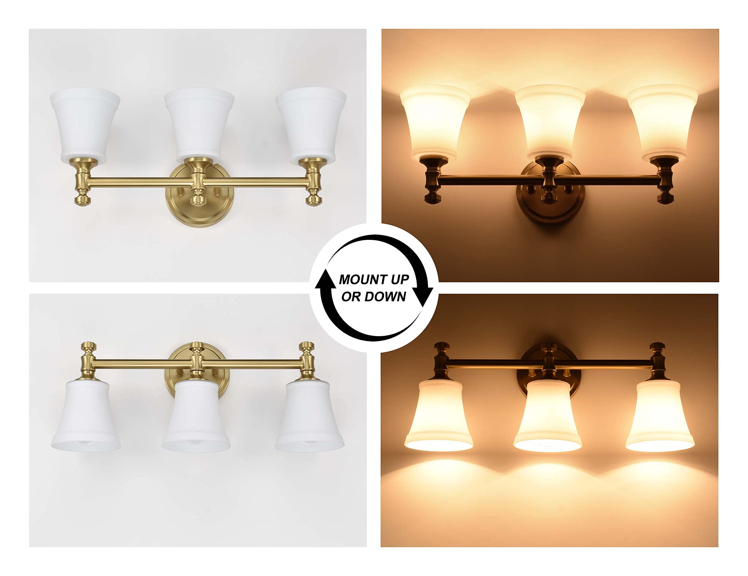 Hanaloa Aged Brass 3-Light Bathroom Vanity Light Fixture with Opal Glass Shade, Model VA0045-3-AGB, Wall Sconce for Porch and Hallway