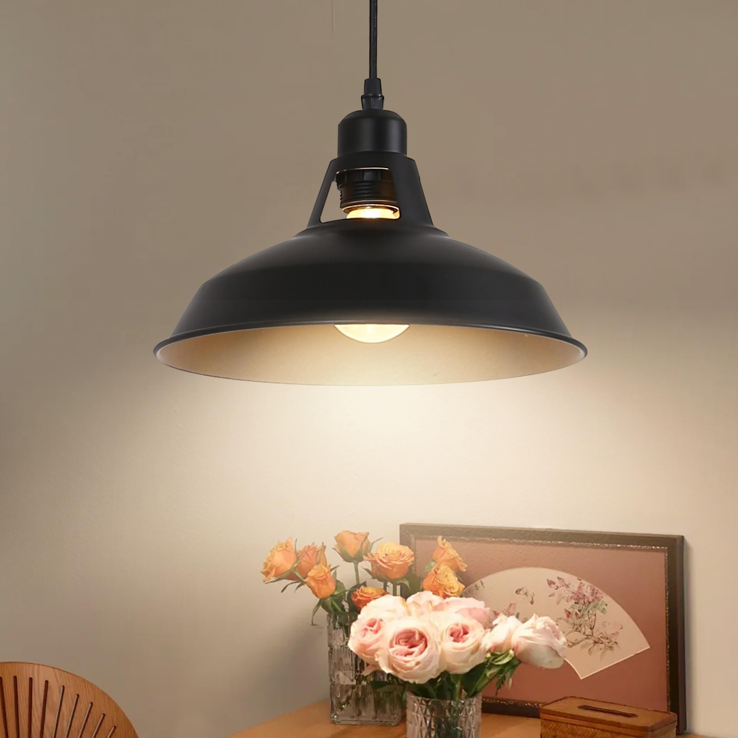 Sunllok Industrial 2Pcs Pendant Light Lift Pipe Pulley Ceiling Fixture - Rustic Retro Adjustable Height Plug In Hanging Lamp With Switch - Indoor Metal Chandelier For Living Room Restaurant (Black)