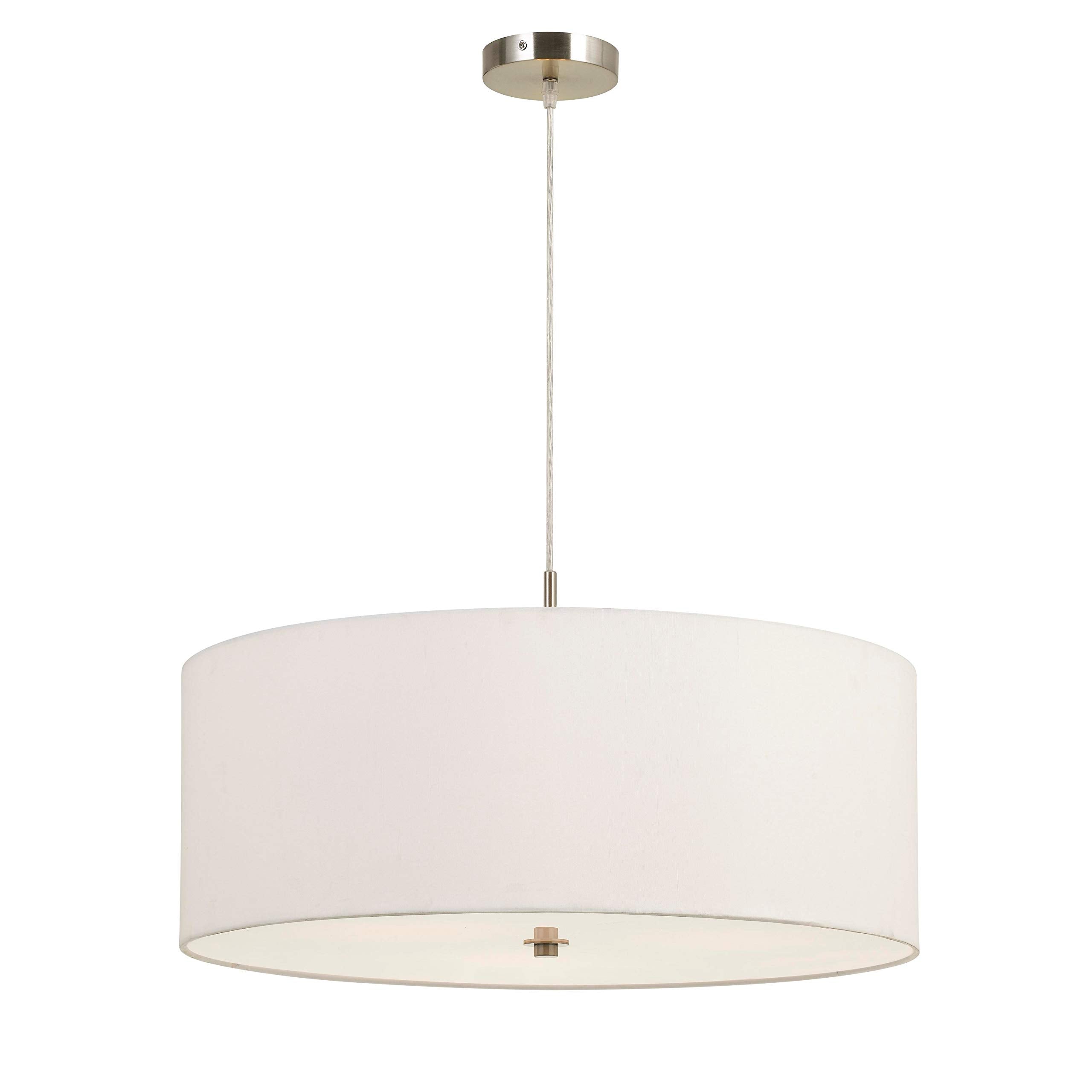 Benjara Bm226334 3 Bulb Drum Shape Fabric Pendant Fixture With Diffuser, White