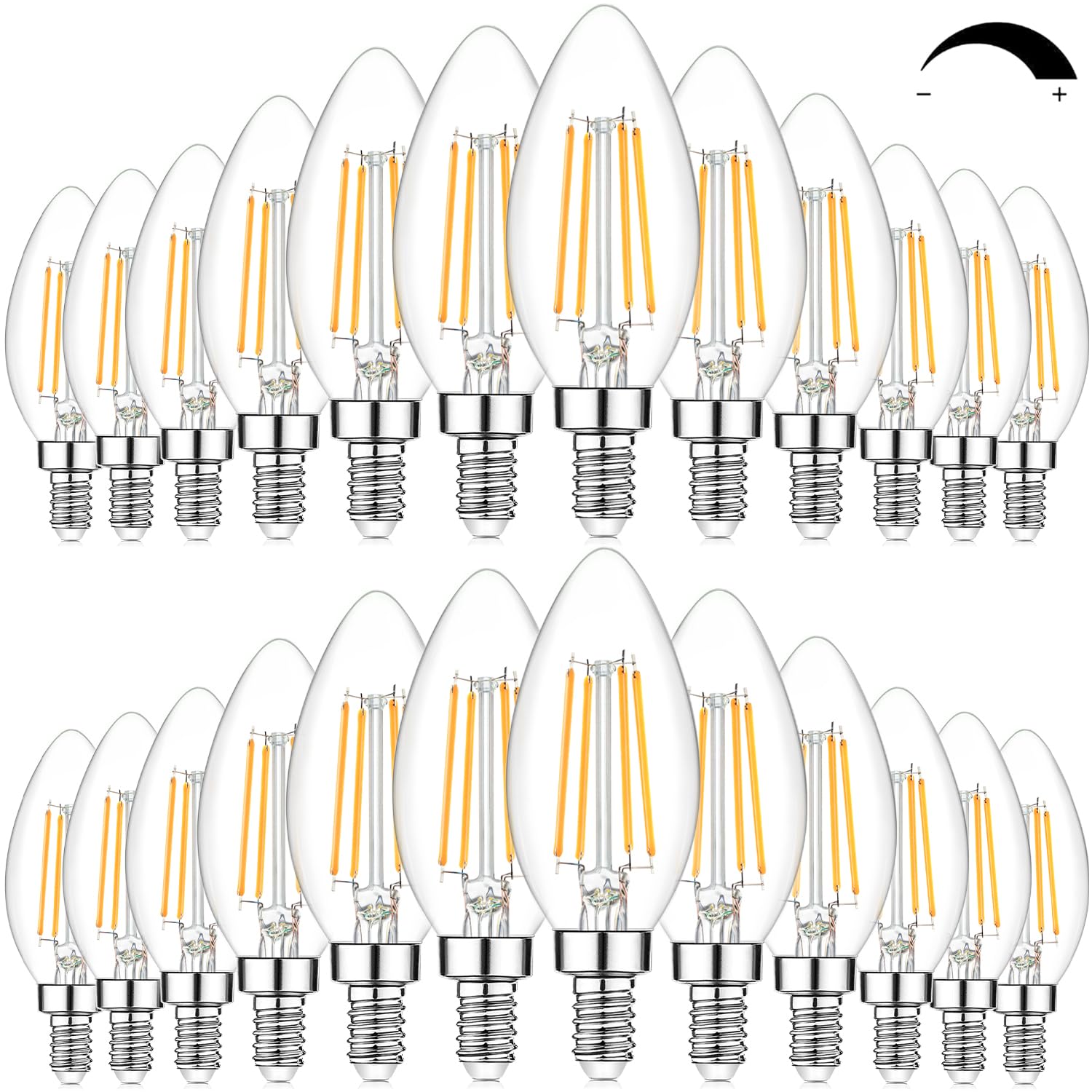24-Pack Dimmable E12 Led Candelabra Bulbs 60W Equivalent, 2700K Soft Warm White, 600 Lumens B11 Candle Base 6W C35 Led Filament 