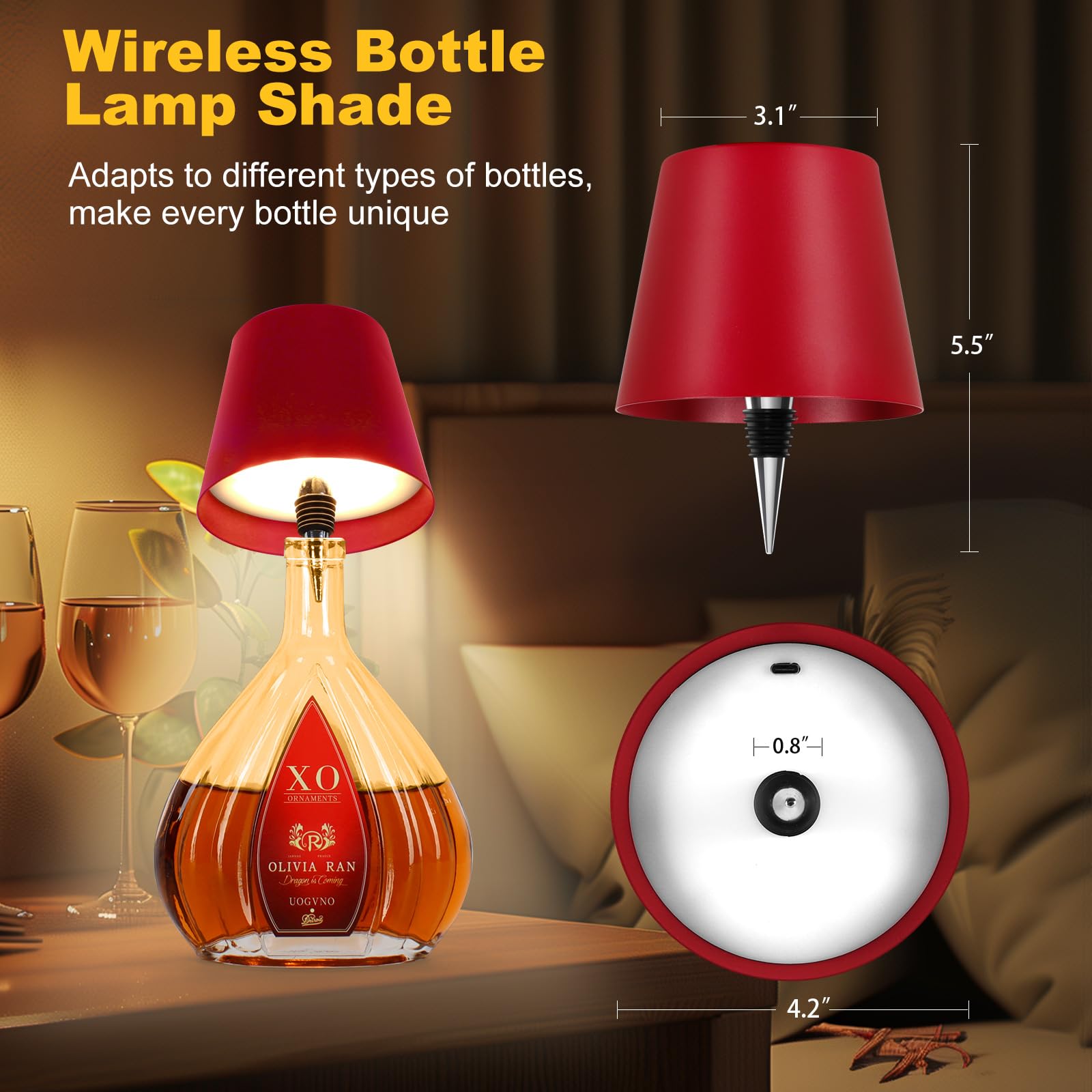 Soudfk Wireless Bottle Lamp, 2025 New 3 Color Rechargeable Wine Bottle Lights For Bars Restaurants (Wine Red, 1Pc)