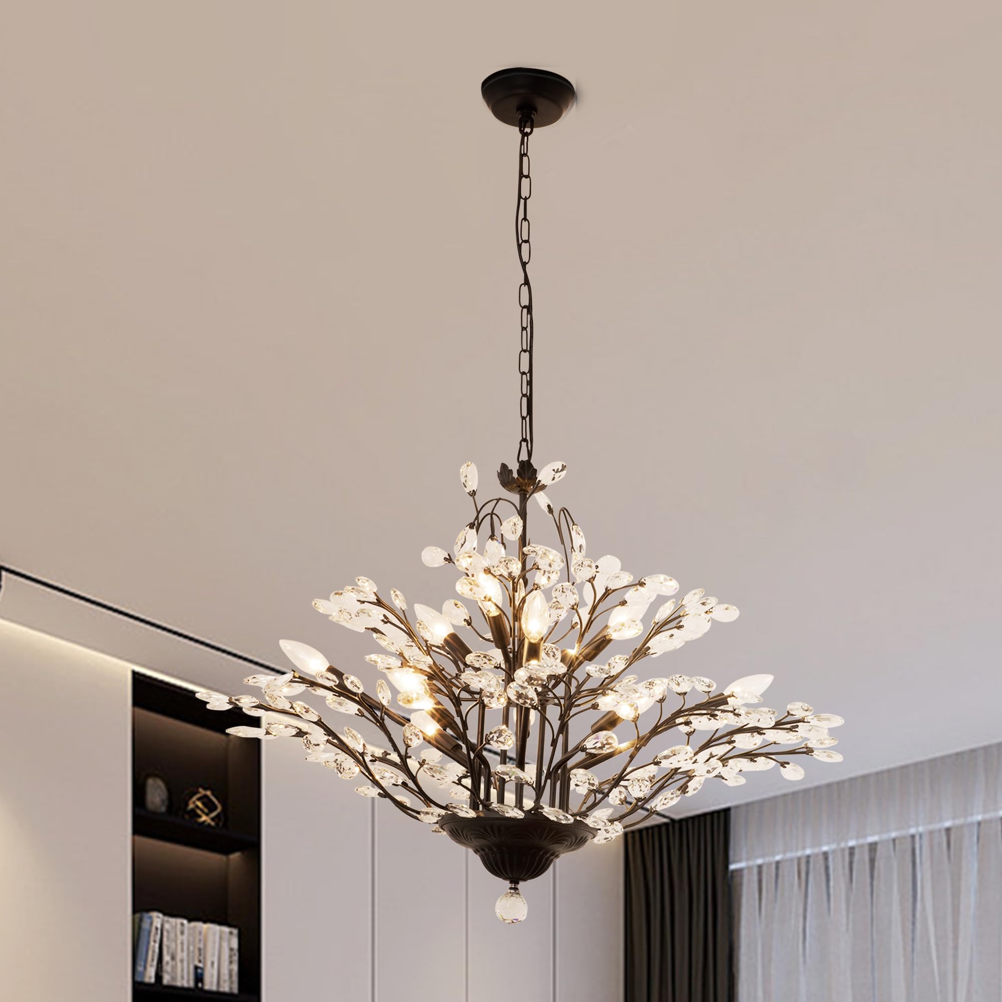Maxax Vintage Crystal Branch Chandeliers, 12-Light Adjustable K9 Crystal Pendant Hanging Lighting Ceiling Light Fixtures Chandel