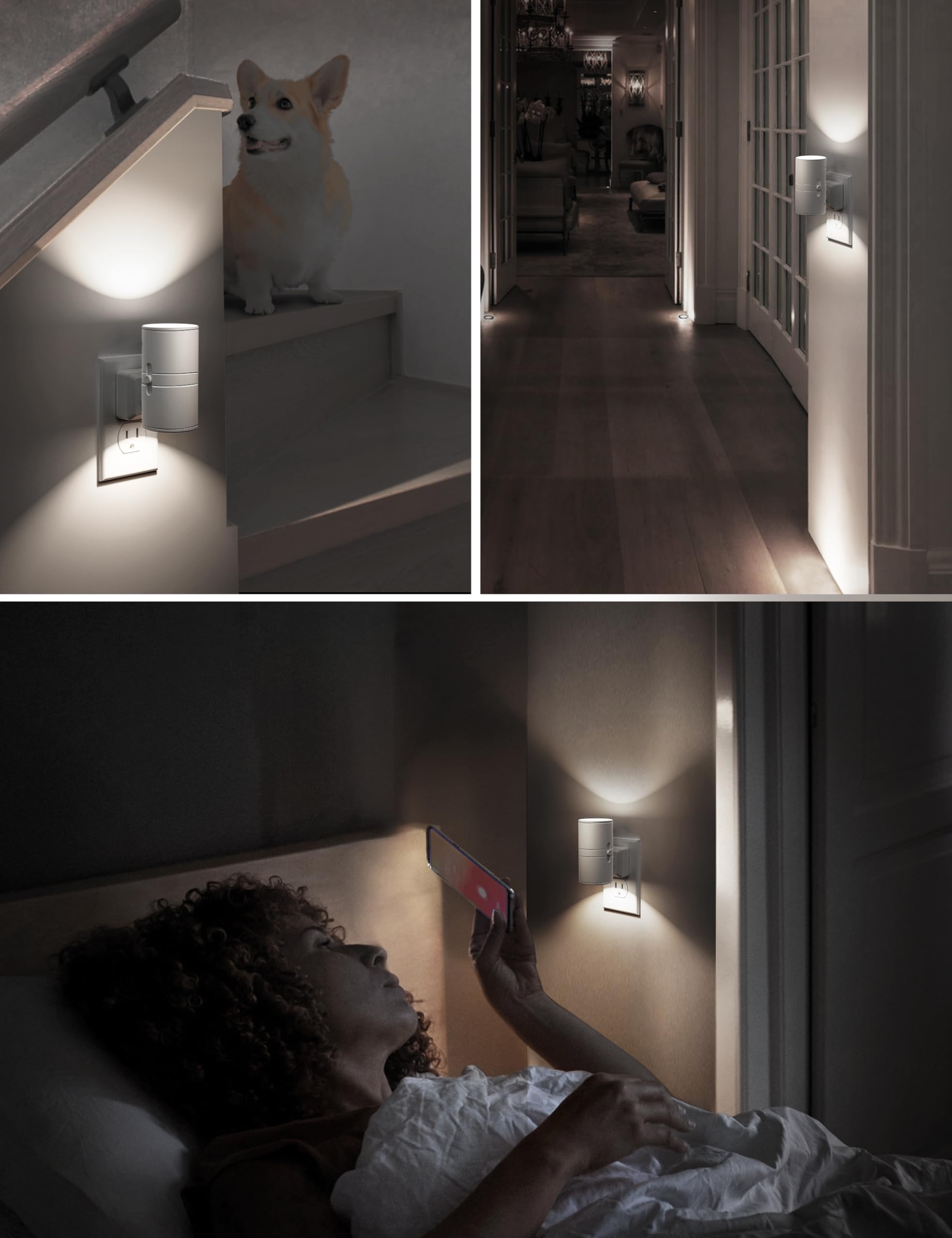 L Lohas Led Night Light, Bright Night Light, Night Lights Plug Into Wall, Daylight White, Dimmable Night Lights White Shade, Light Sensor, Decorative Night Lights For Hallway Bathroom Kitchen, 2 Pack