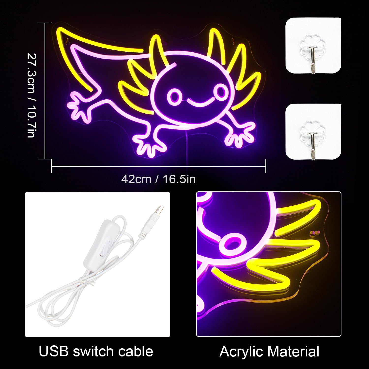 Lucunstar Axolotl Neon Sign,Anime Neon Sign,Neon Signs For Wall Decor,Man Cave Decor For Men,Neon Light For Wall,Anime Kawaii Le