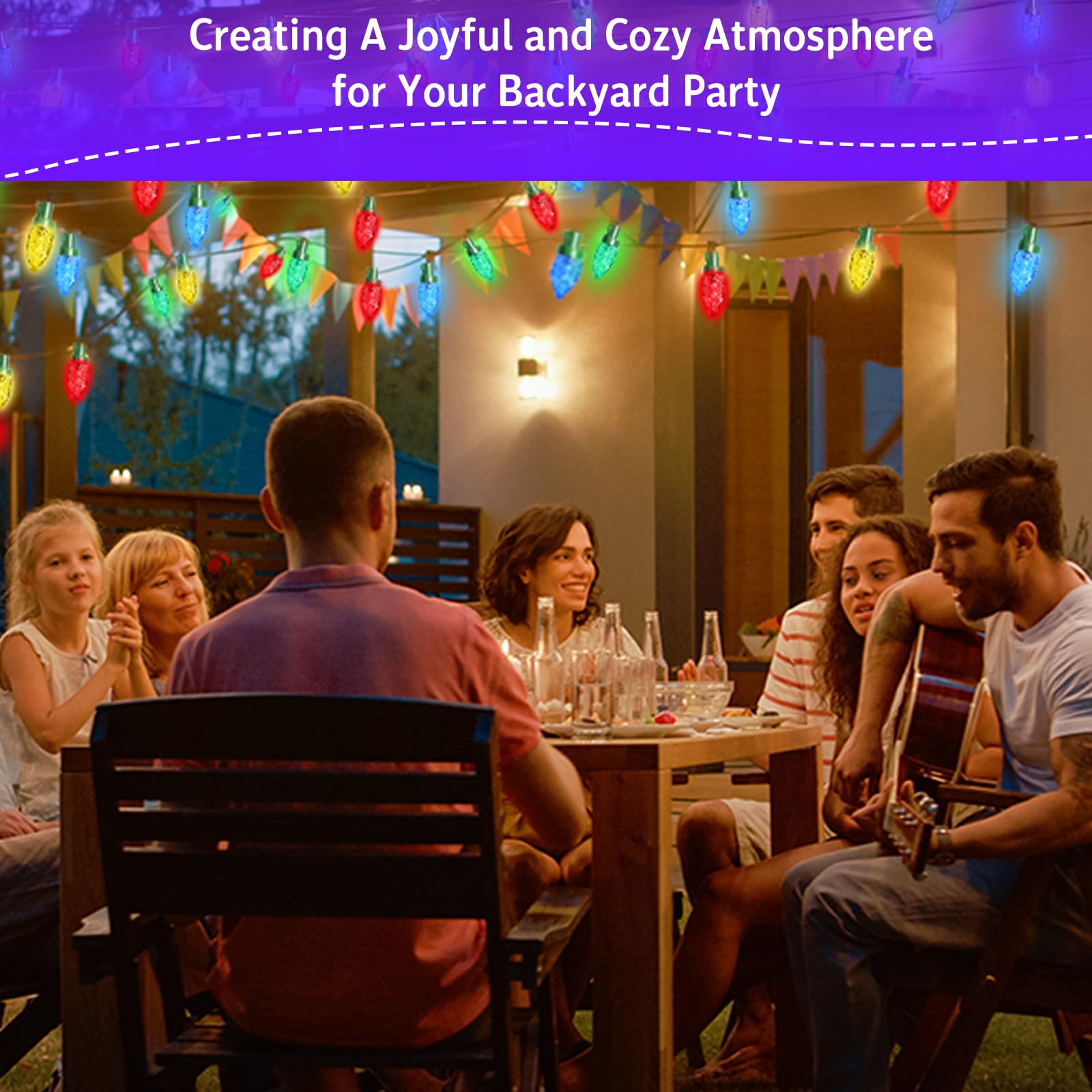 Solar String Christmas Lights C7 31Ft 50 Led Colourful Strawberry Hanging Lights Outdoor Waterproof Green Wire Fairy Light Decor