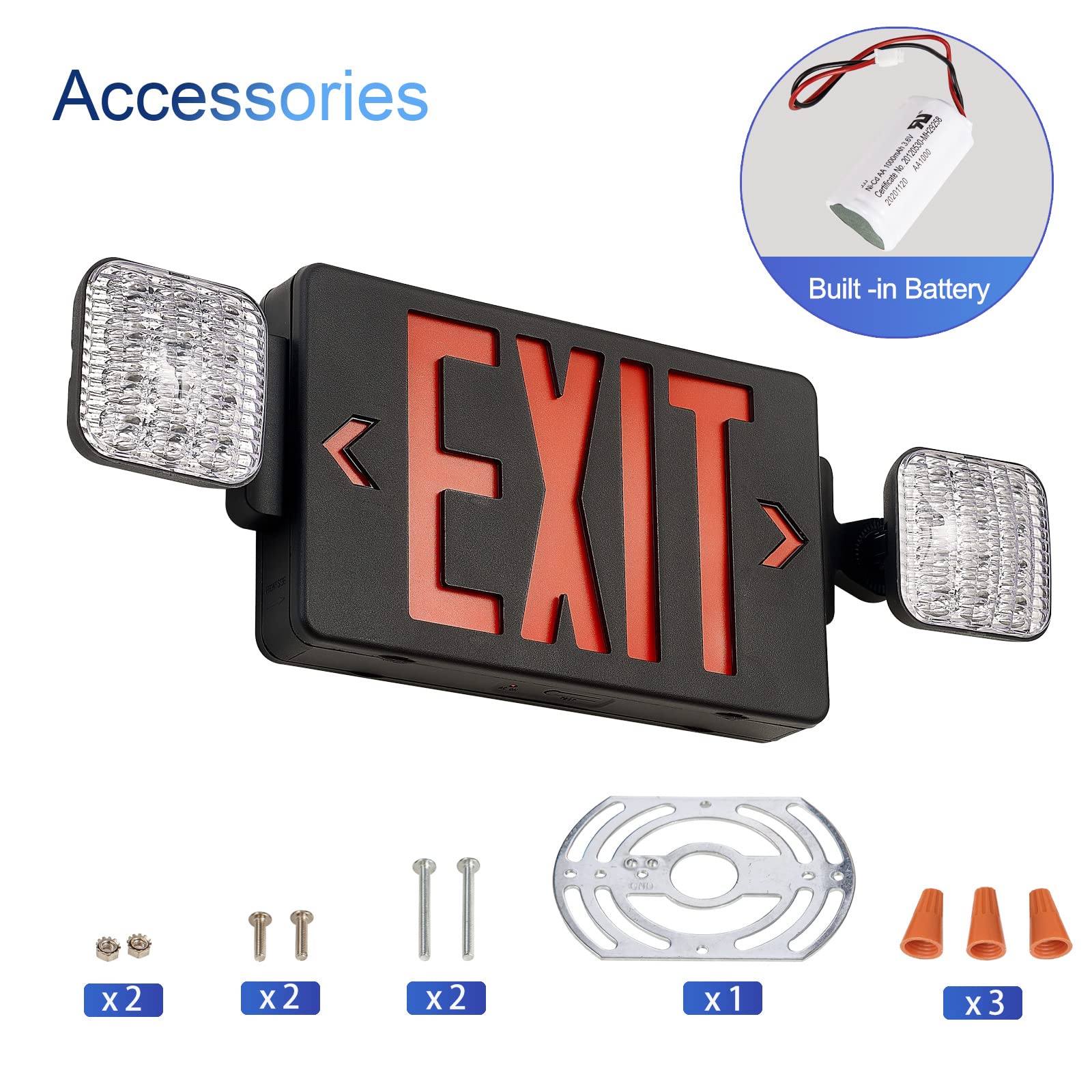 Tanlux Black Exit Sign With Emergency Lights, Led Emergency Exit Light With Battery Backup, Ul Listed, Ac 120/277V, Commercial E
