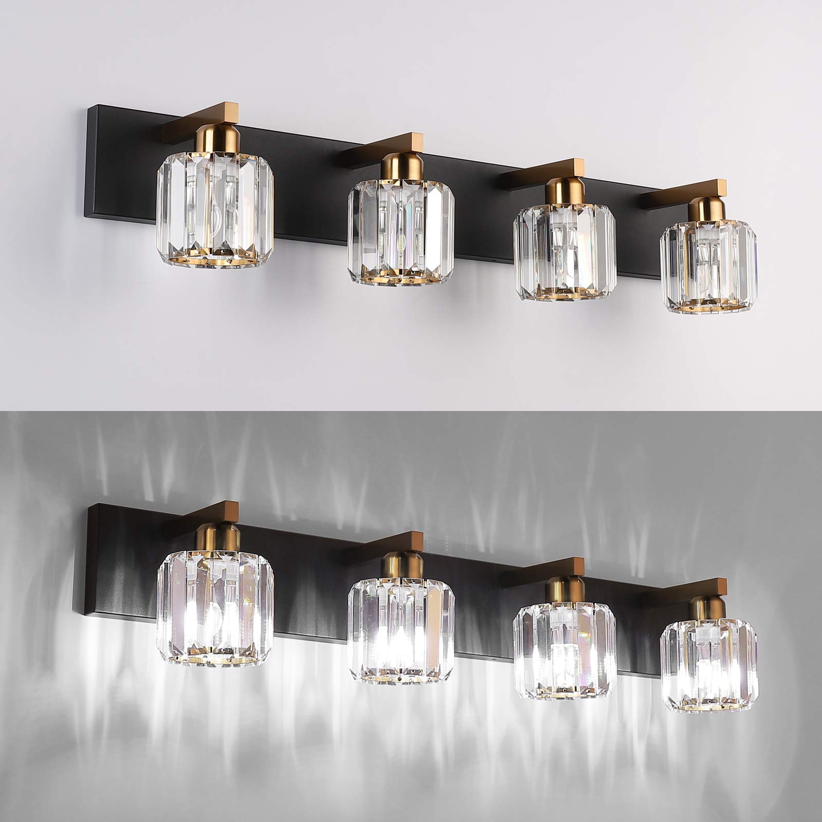 Aipsun Modern Bathroom Vanity Light Fixtures, 4 Lights, 32 inch, Black Gold, Aluminum, Model 8460