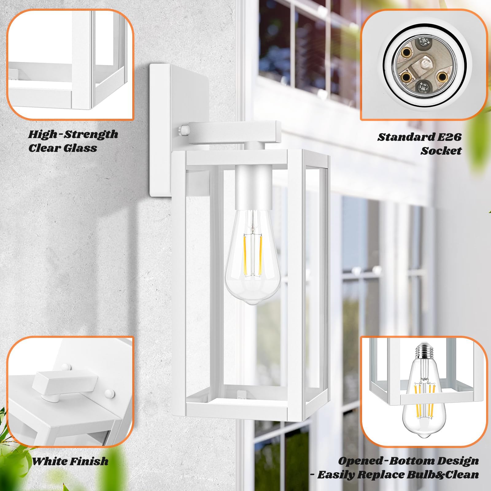 2-Pack Outdoor Wall Light Fixtures , Waterproof Exterior Wall Lanterns With Clear Glass, Anti-Rust Outside Wall Sconces, Front P