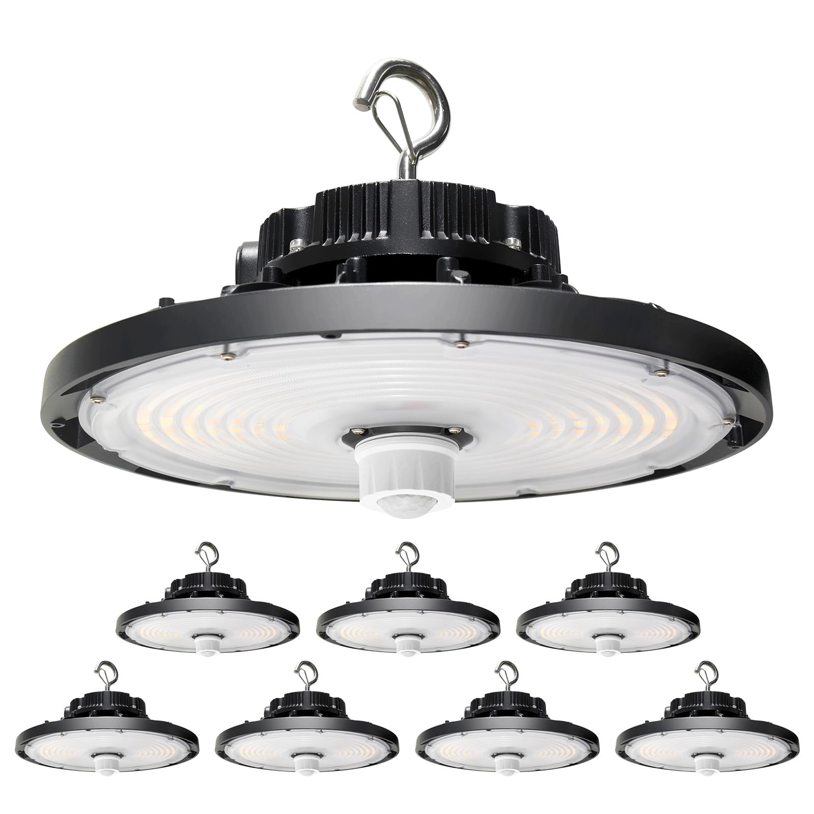 ELEPHANT DEPOT Integrated UFO Led High Bay Light with Motion Sensor  240W  33600LM  0-10V Dimmable  120-277V Hardwired Industrial and Commercial High Bay Led Shop Lights  UL&DLC